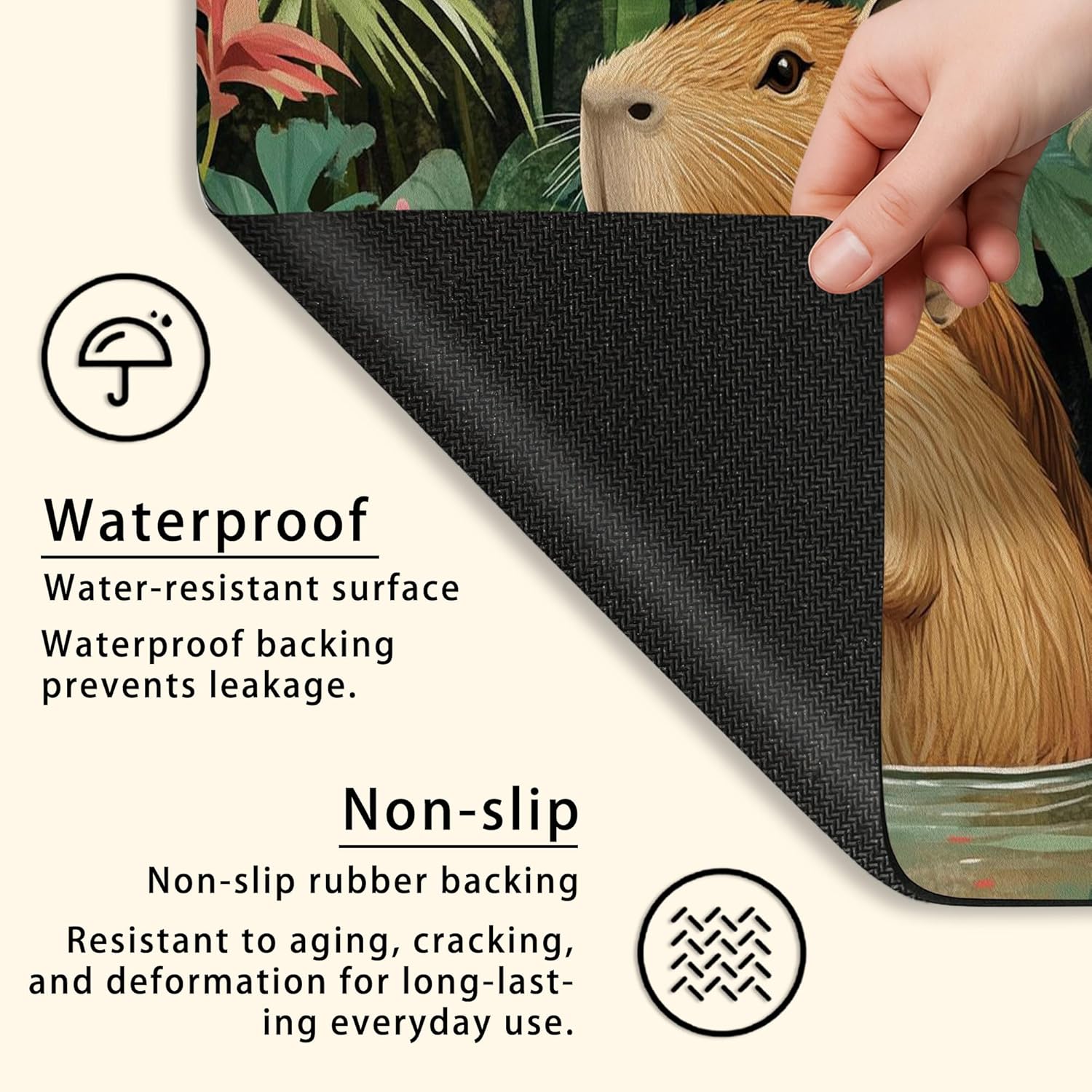 Capybara Washer Dryer Top Protector Mat, Tropical Animal Print Washing Machine Dust Cover, Eco-friendly Rubber Anti-slip Waterproof Mat for Laundry Room 20x24 Inch