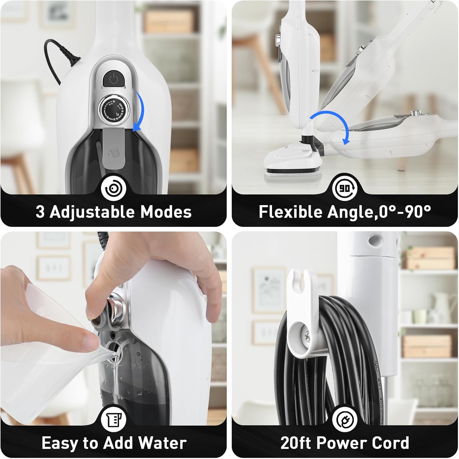 Secura Steam Mop 10-in-1 Convenient Detachable Steam Cleaner, White Multifunctional Cleaning Machine Floor Steamer with 3 Microfiber Mop Pads
