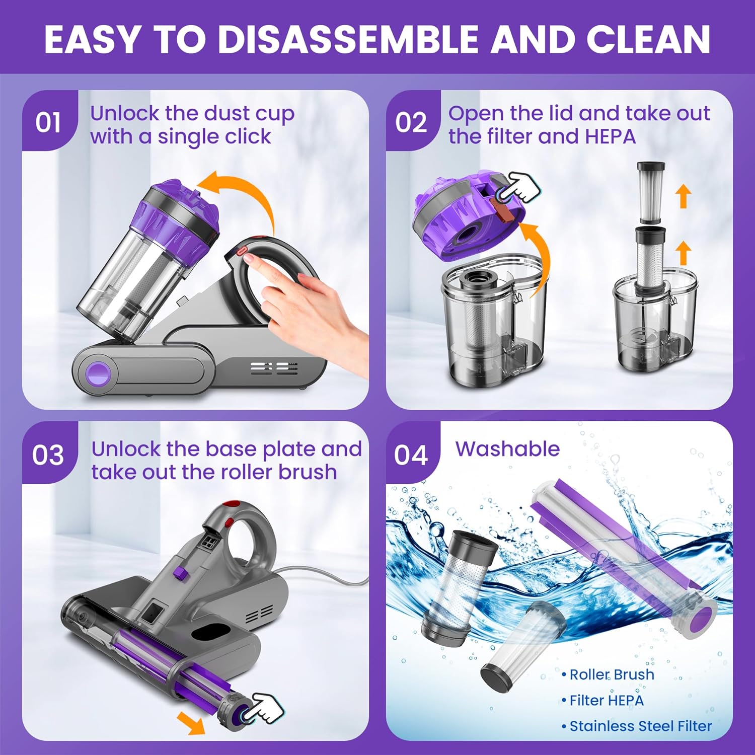 Mattress Vacuum Cleaner, Handheld Bed Vacuum Cleaner with 16Kpa Suction, 253.7nm UV-C Light & 149℉ Hot Air, 550W Double-Cup Handheld Vacuums for Bed, Sofa, Couch, Crib, Corded