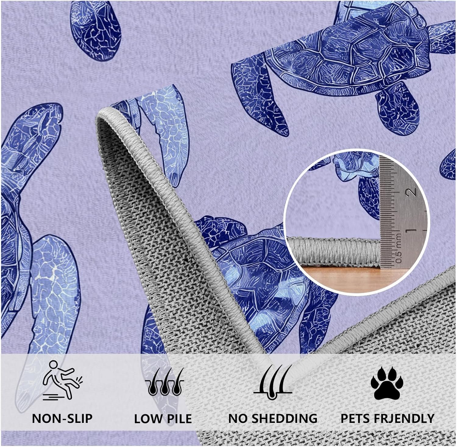 Hallway Runner Rug 3x12 Washable Rugs, Marine Life Turtle Purple Non Slip Runner Rug Floor Carpet Abstract Turtle Kitchen Mat for Hallways Entryway Laundry Room Bathroom Rugs