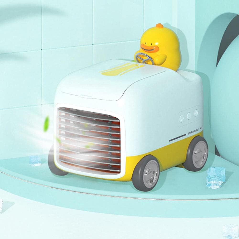 Cartoons USB Portable Air Conditioner Fan Evaporative Cooler Fan,with Night Light Space Cooler Fan Quiet Desk Fan-pink