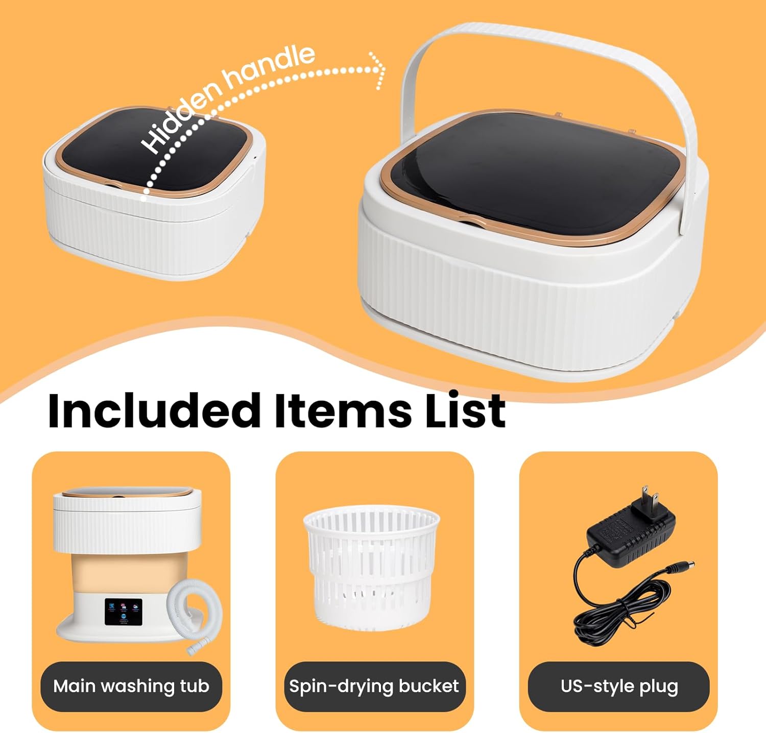 Portable Washing Machine Mini Washer for Apartments - Compact, Foldable Countertop Clothes Washer & Dryer Combo, Small Lavadora Portatil, Handheld Laundry Machine (Khaki, Large)