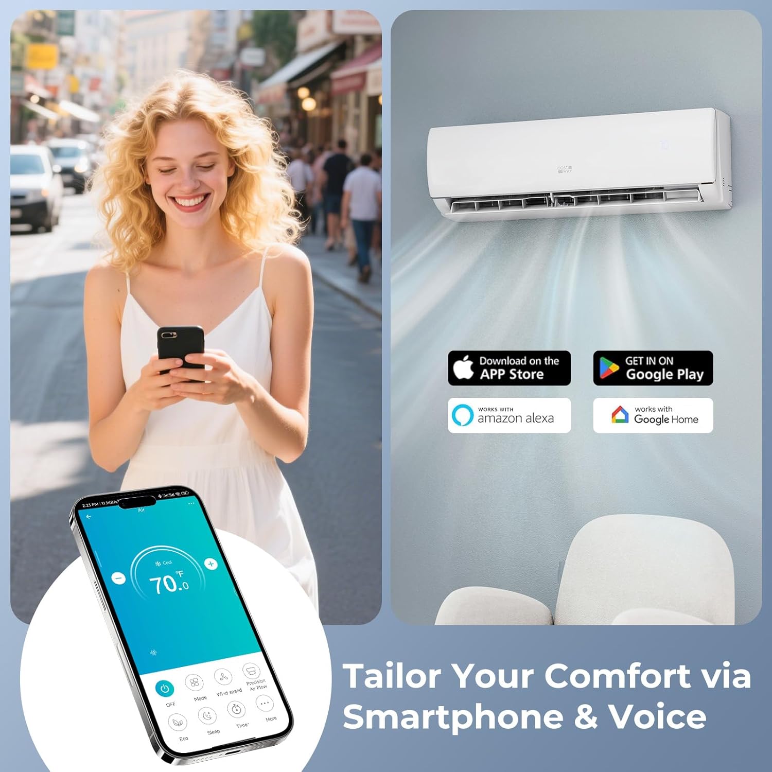 COSTWAY 23000 BTU Mini Split Air Conditioner, 208/230V 17 SEER2 Wifi Enabled Inverter Air Conditioner & Heater Pump System Cools Up to 1500 Sq. Ft, Work with Alexa,13ft Installation Kit Included