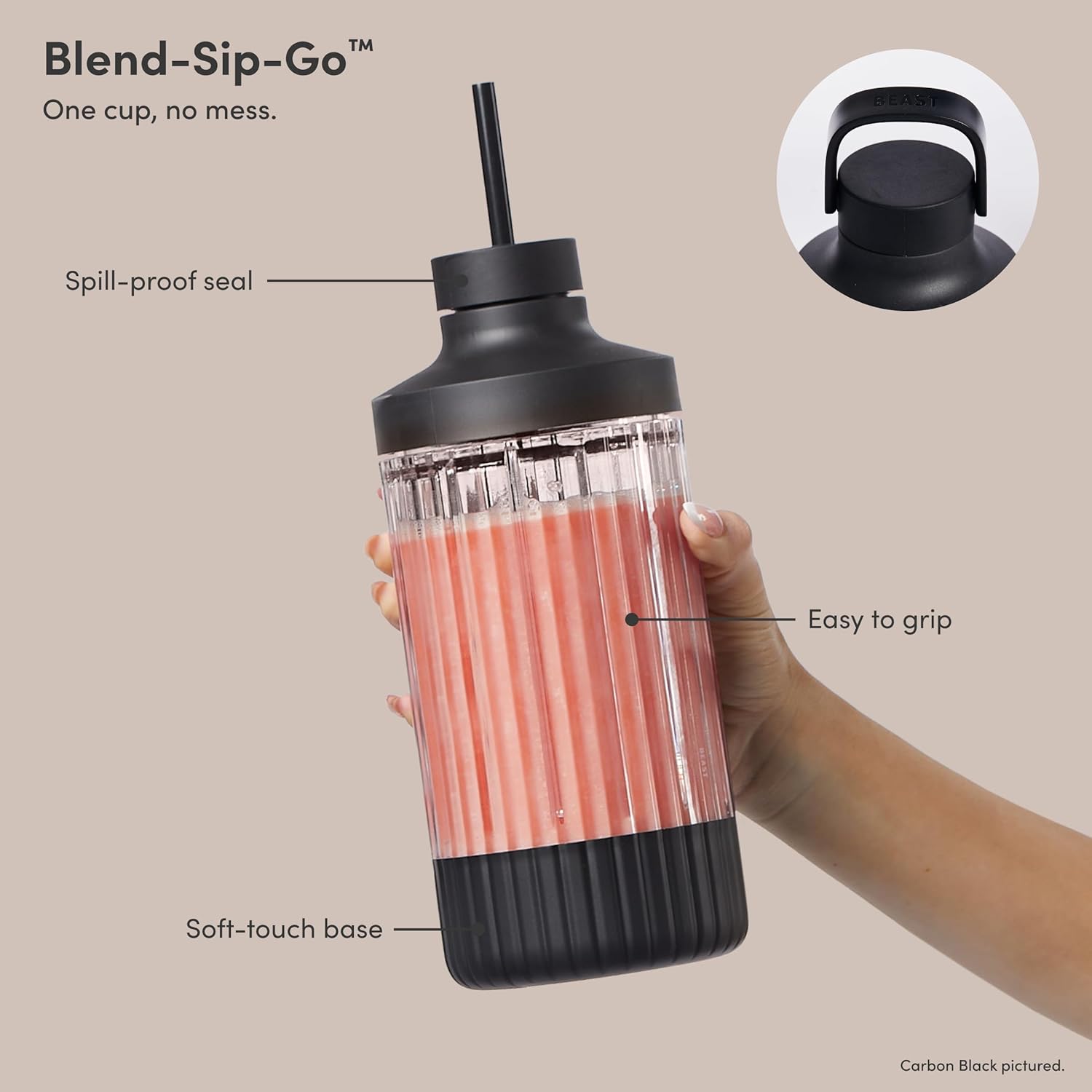 Beast Mega 1200 | Premium Countertop Blender | Smoothies, Shakes, Sauces, Dips, Soups | Blends Ice and Frozen Fruit | Includes Extra Lids and Straw System | 1200W | (Navy, 120V)