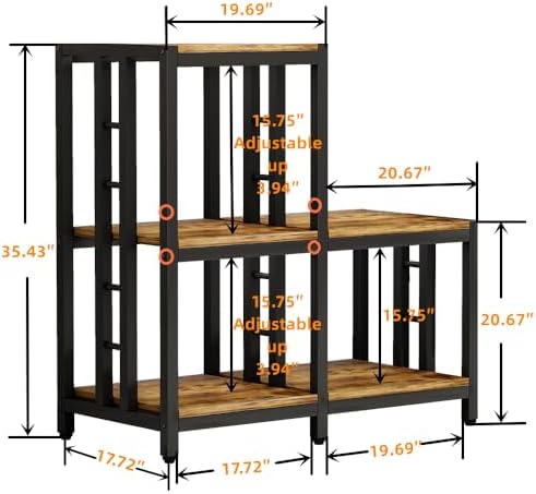 5-Tier Mini Fridge Stand with Storage, Vintage Brown Bakers Rack and Microwave Oven Stand, Kitchen Mini Fridge Cabinet with Shelves, Coffee Bar Organizer for Home, Office, Dorm