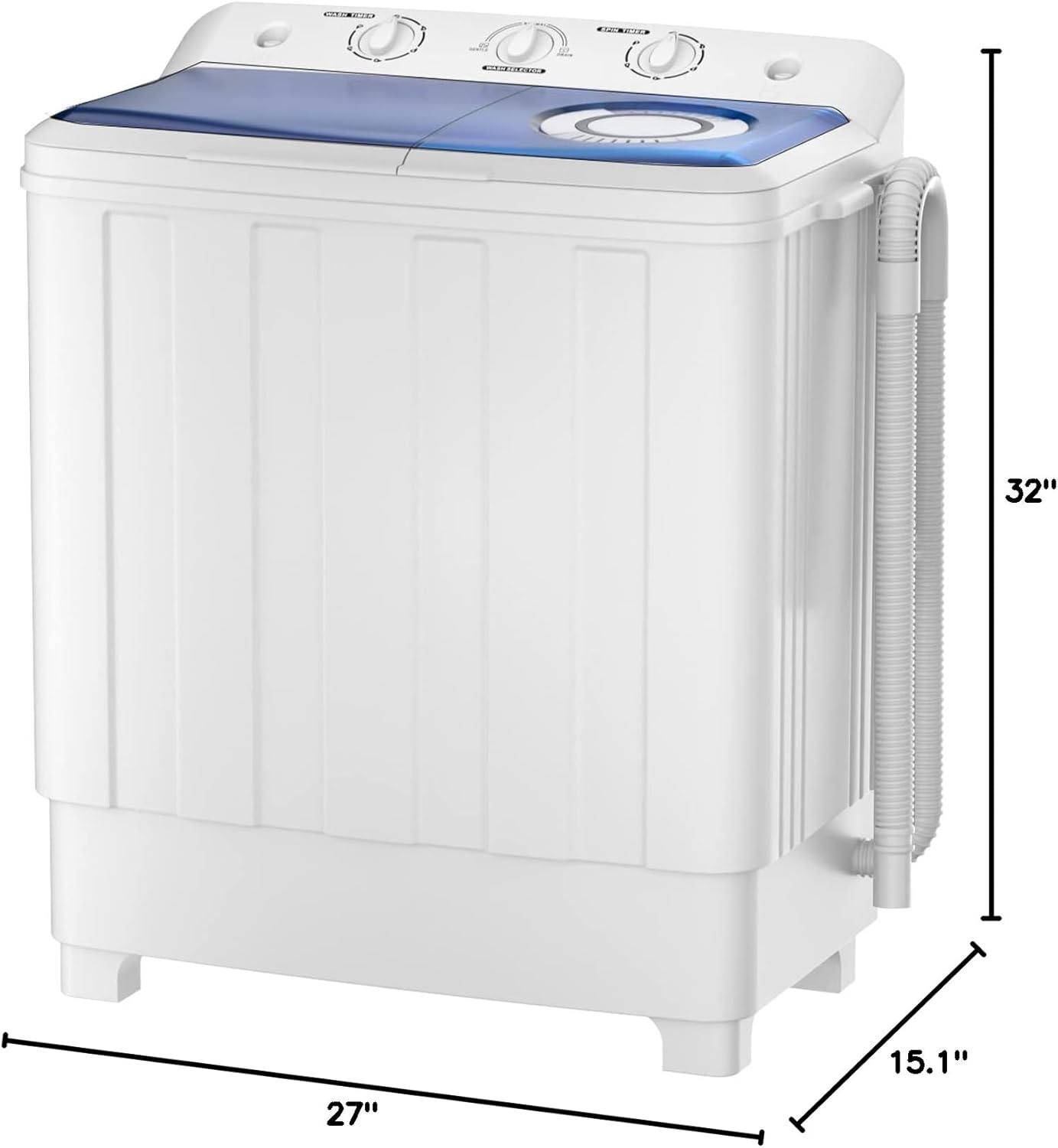 Zynkez Portable Washing Machine, 28Lbs Compact Twin Tub Laundry Washer with Built-in Drain Pump, Semi-Automatic 18Lbs Washer and 10Lbs Spinner Combo for Apartments, Dorms, RVs