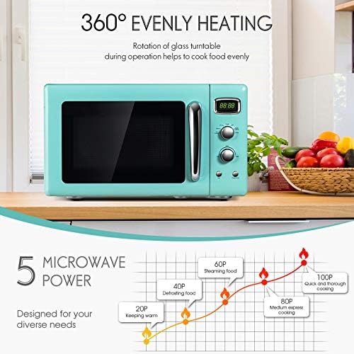 Moccha Large 0.9Cu.ft Countertop Microwave Oven, 900-Watt Retro Microwave w/Child Safety Lock, Defrost & Auto Cooking Function, LED Display, Glass Turntable (Mint Green)