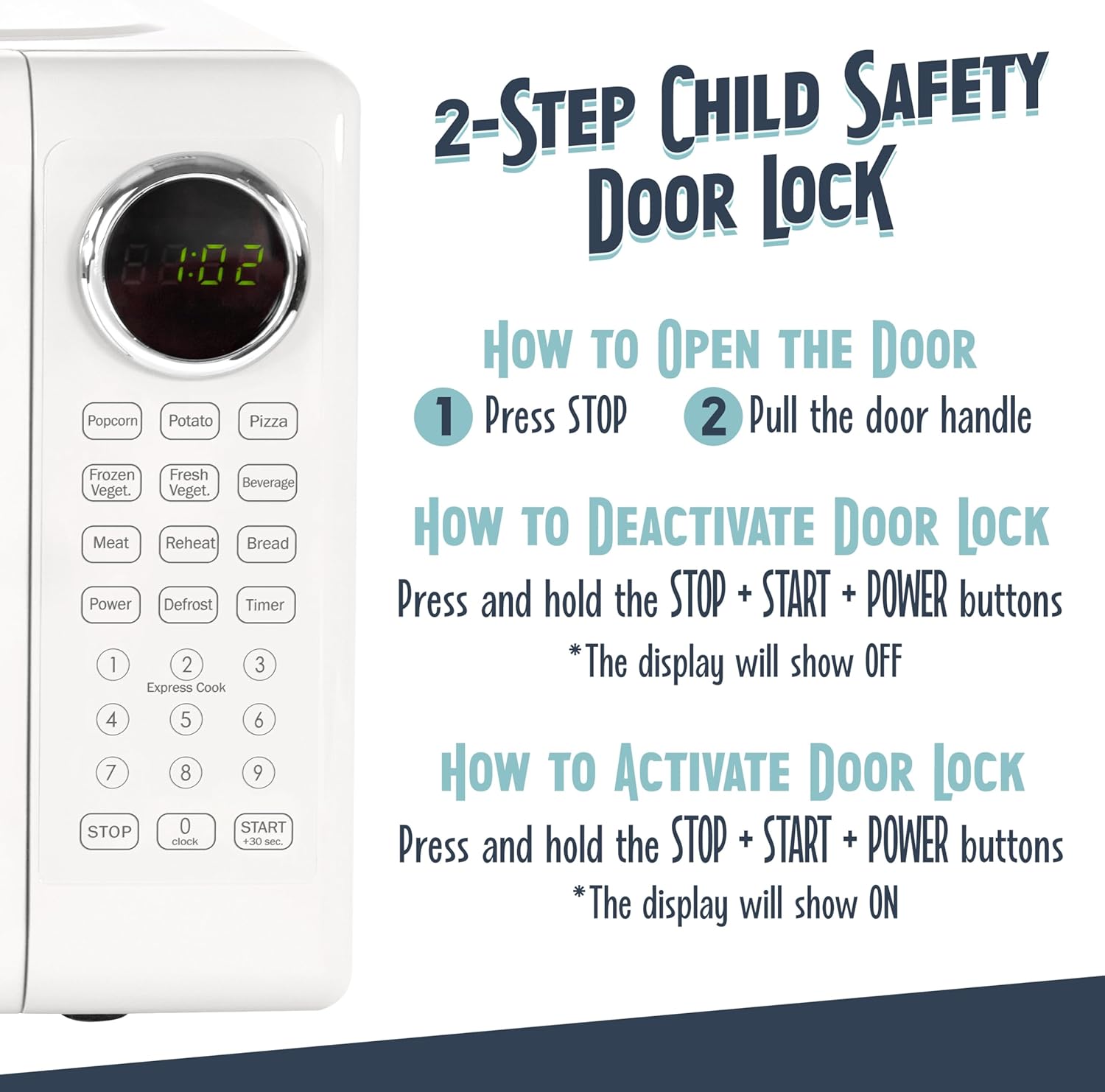 Nostalgia Retro Microwave Oven - 0.7 Cu Ft, 700-Watt Countertop Size with Glass Turntable, Child Safety Lock, 8 Auto-Cook Programs, Digital Clock - White