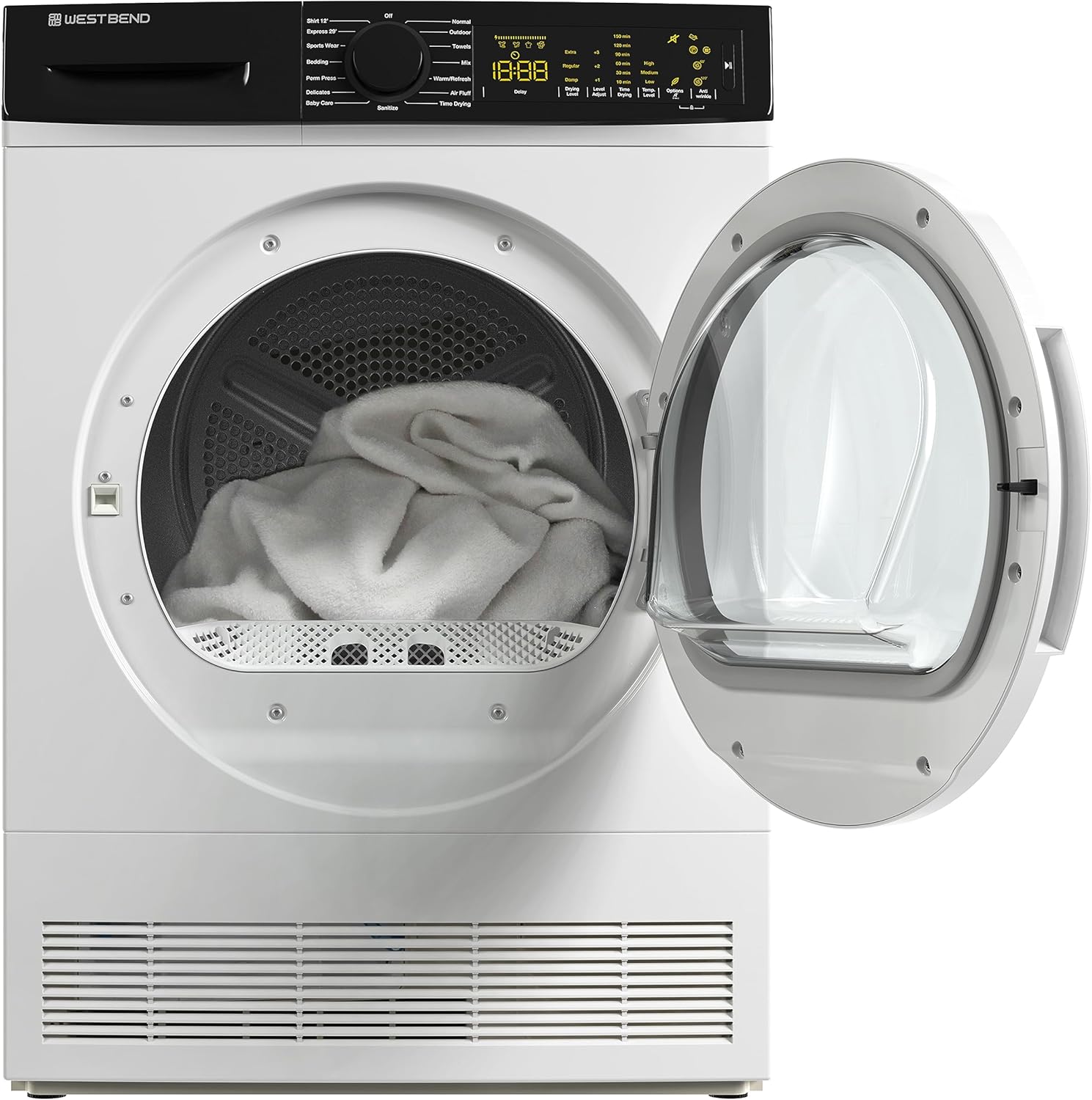 West Bend Clothes Dryer Compact Portable Front Loading for Laundry, Auto and Timed Dry Settings and Anti-Wrinkle, Perfect for Apartments, RV and More, 4-Cu.Ft, White