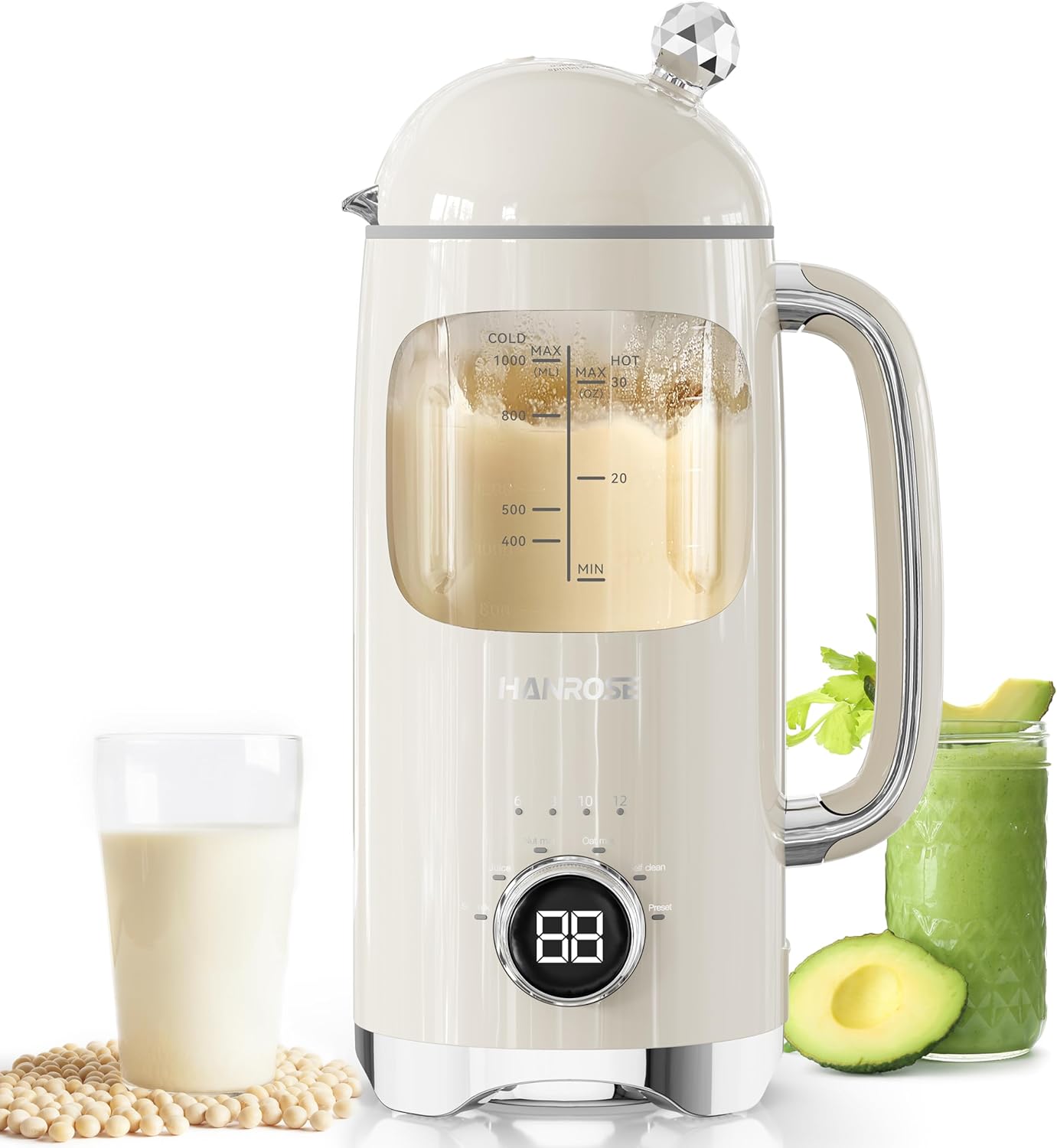 6-in-1 Upgraded 34oz Nut Milk Maker Machine with 8 Stainless Steel Blades, Automatic Plant-Based Milk Maker for Homemade Soy, Almond, Oat, Shakes & More, Keep Warm, Delay Timer & Self-Cleaning