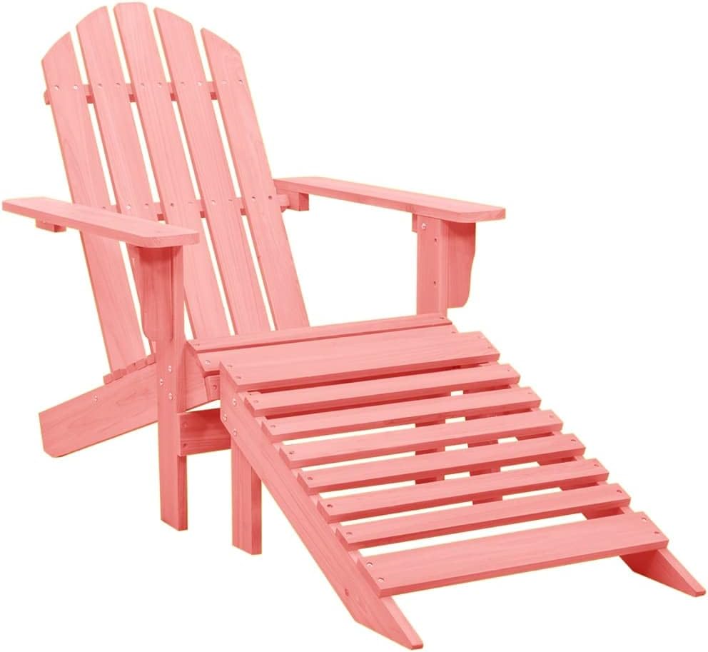 Wooden Patio Adirondack Chair with Ottoman, Outdoor Chairs Patio Chairs Lawn Chair Wooden Patio Chair for Outside Porch Chair Fire Pit Chairs Deck Chair for Garden Pool Balcony, Pink