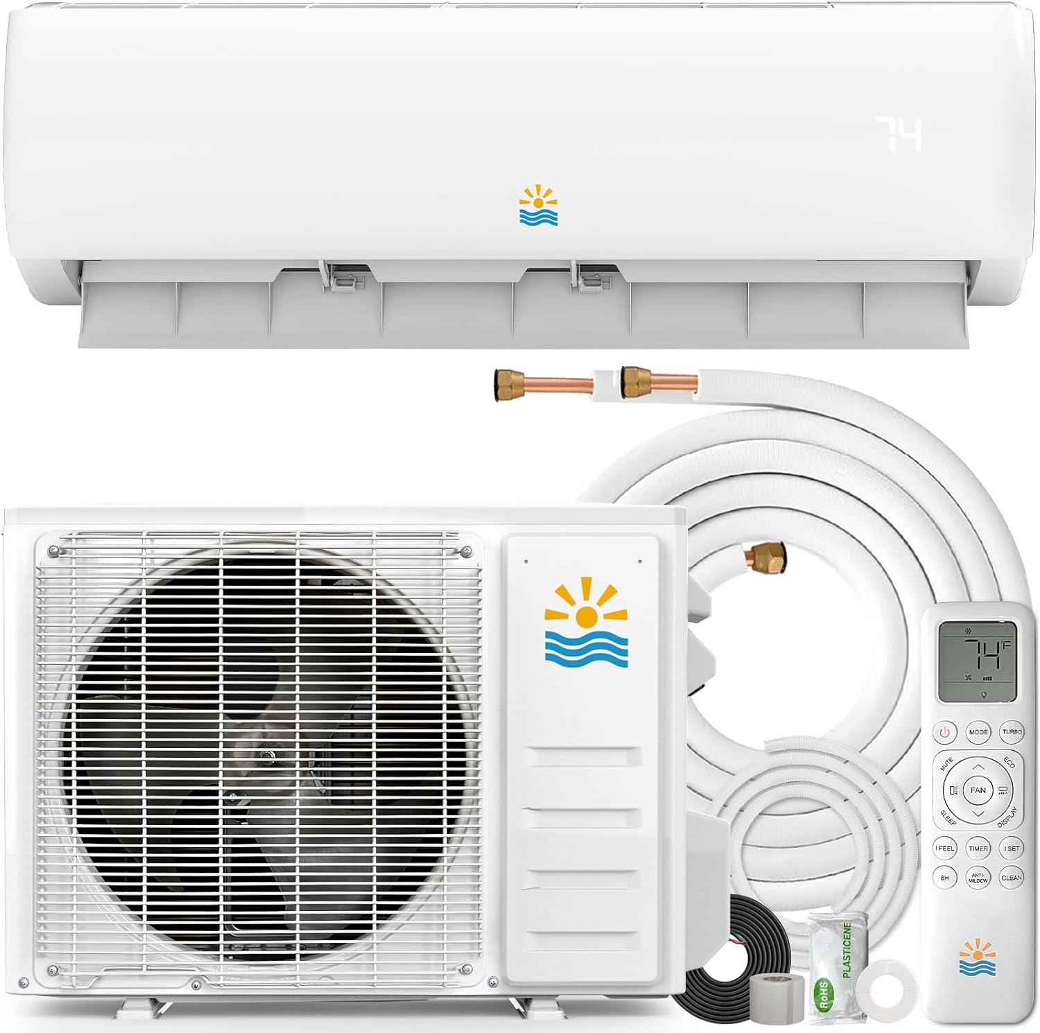 Mini Split Ac/Heating System - 11500 BTU Ductless Pre-Charged Mini Split Air Conditioner with Heat Pump, 17 SEER2 115V Energy Efficient Ac Unit Up to 750 Sq.Ft, Complete Installation Kit