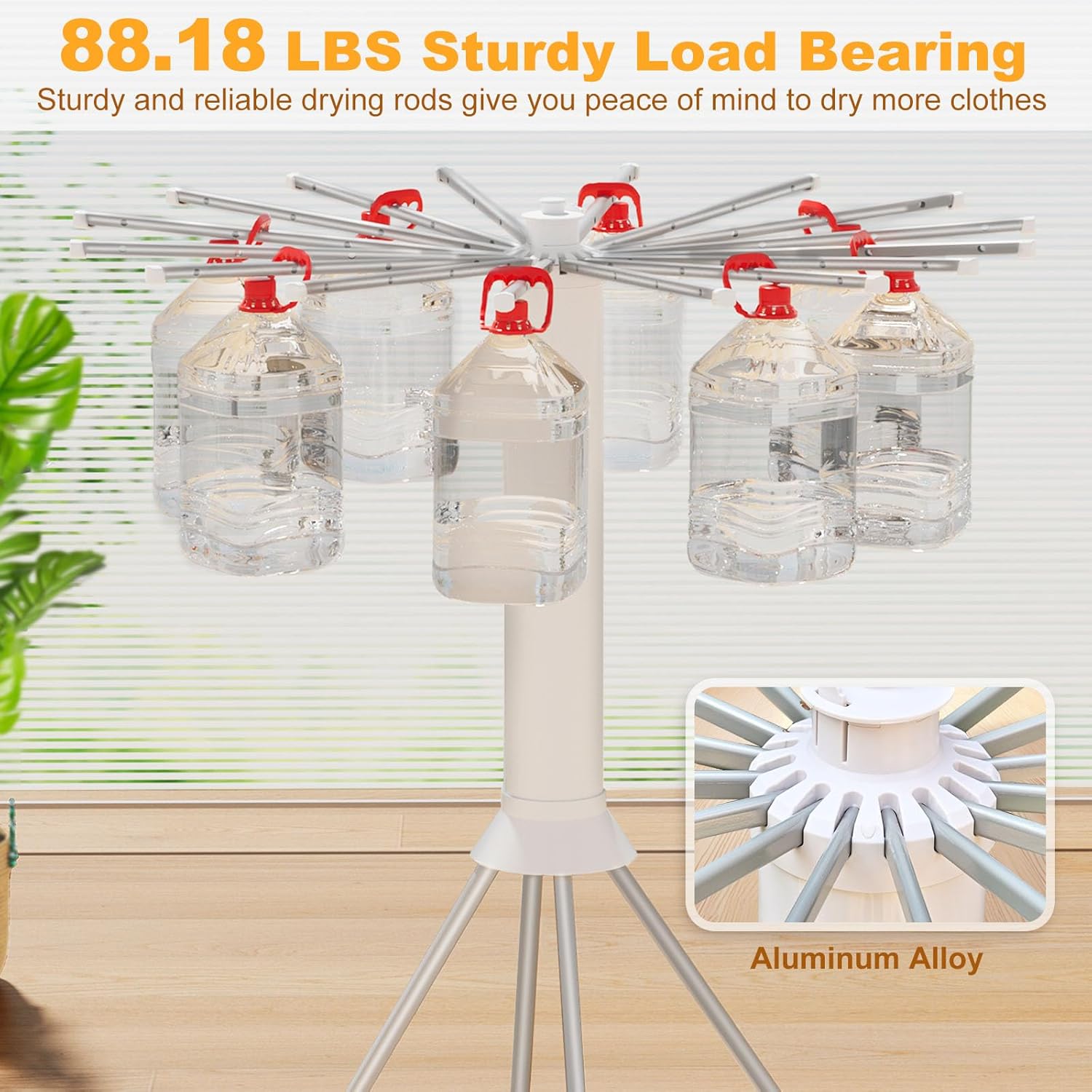 4-Legged Clothes Drying Rack Foldable, Outdoor Collapsible Drying Rack Clothing, Portable Laundry Drying Rack with 4 Pulleys, Aluminum Alloy Dry Rack for Clothes, Indoor, Balcony, Poolside, Camping