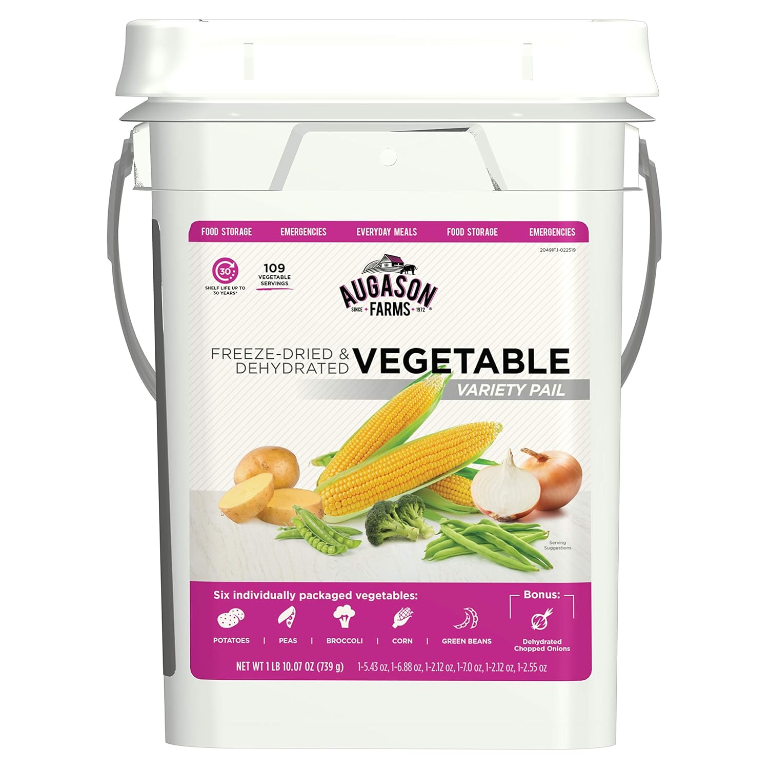 Augason Farms Freeze Dried Vegetable Variety Pail, Emergency Food Supply, Everyday Meals, 109 Servings
