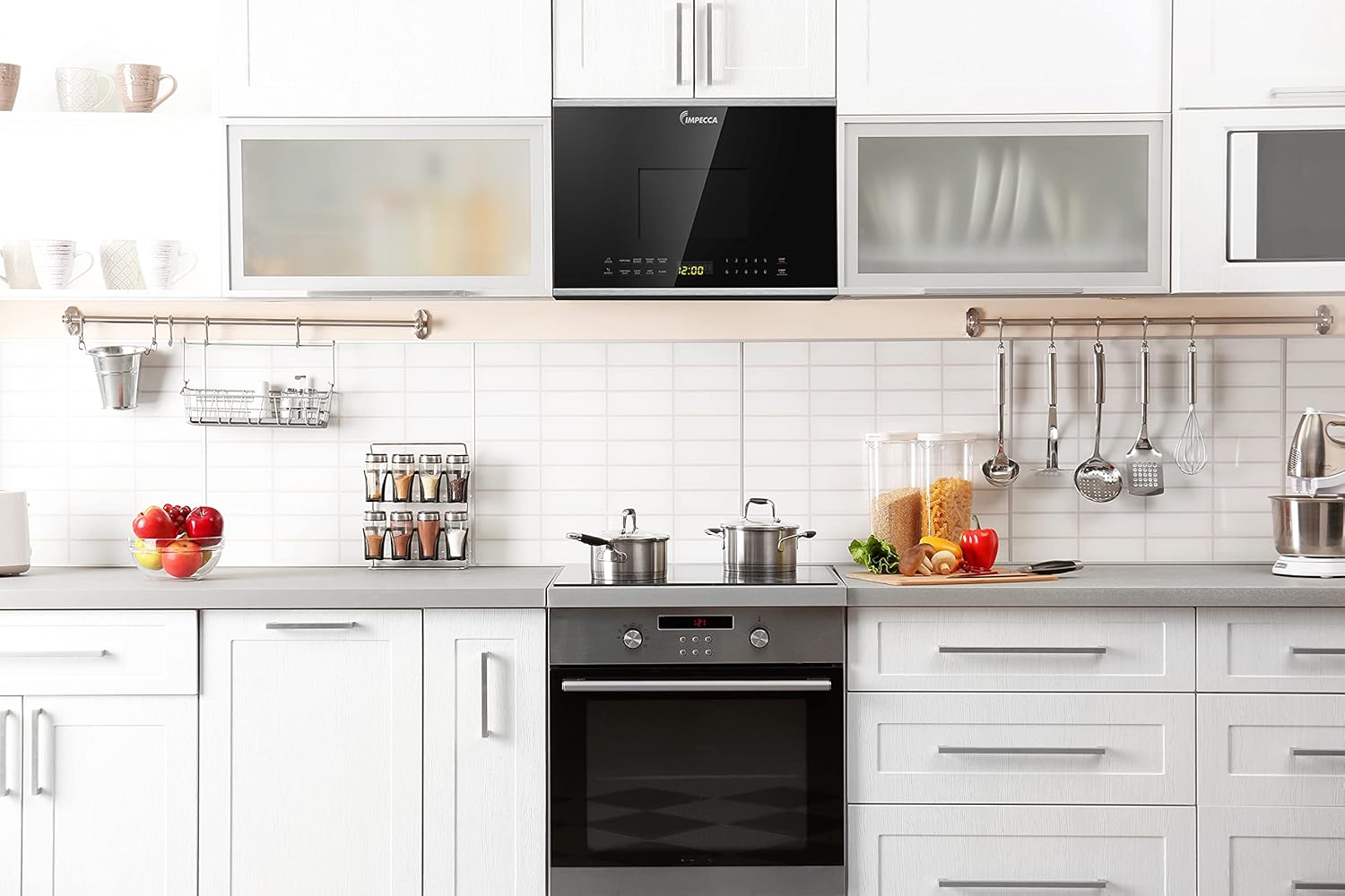 Impecca 24-inch Over the Range Microwave Oven with 2-Speed Vent System, LED Lighting, Child Safety Lock, Auto Defrost Function, 1.4-Cub.Ft/1000W Capacity, Stainless Steel, 6 Pre-Set Menus Included