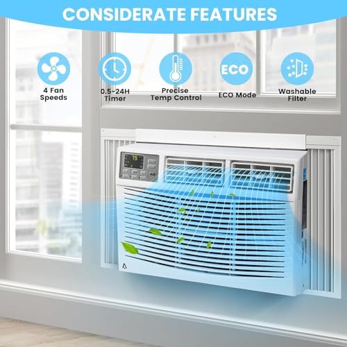 12000 BTU Window Air Conditioner With Remote Control,Window AC Cools Up to 550 Sq.Ft, Ultra Quiet Window Air Conditioner With WIFI, Dehumidifier & Energy Saving & Easy Installation, White