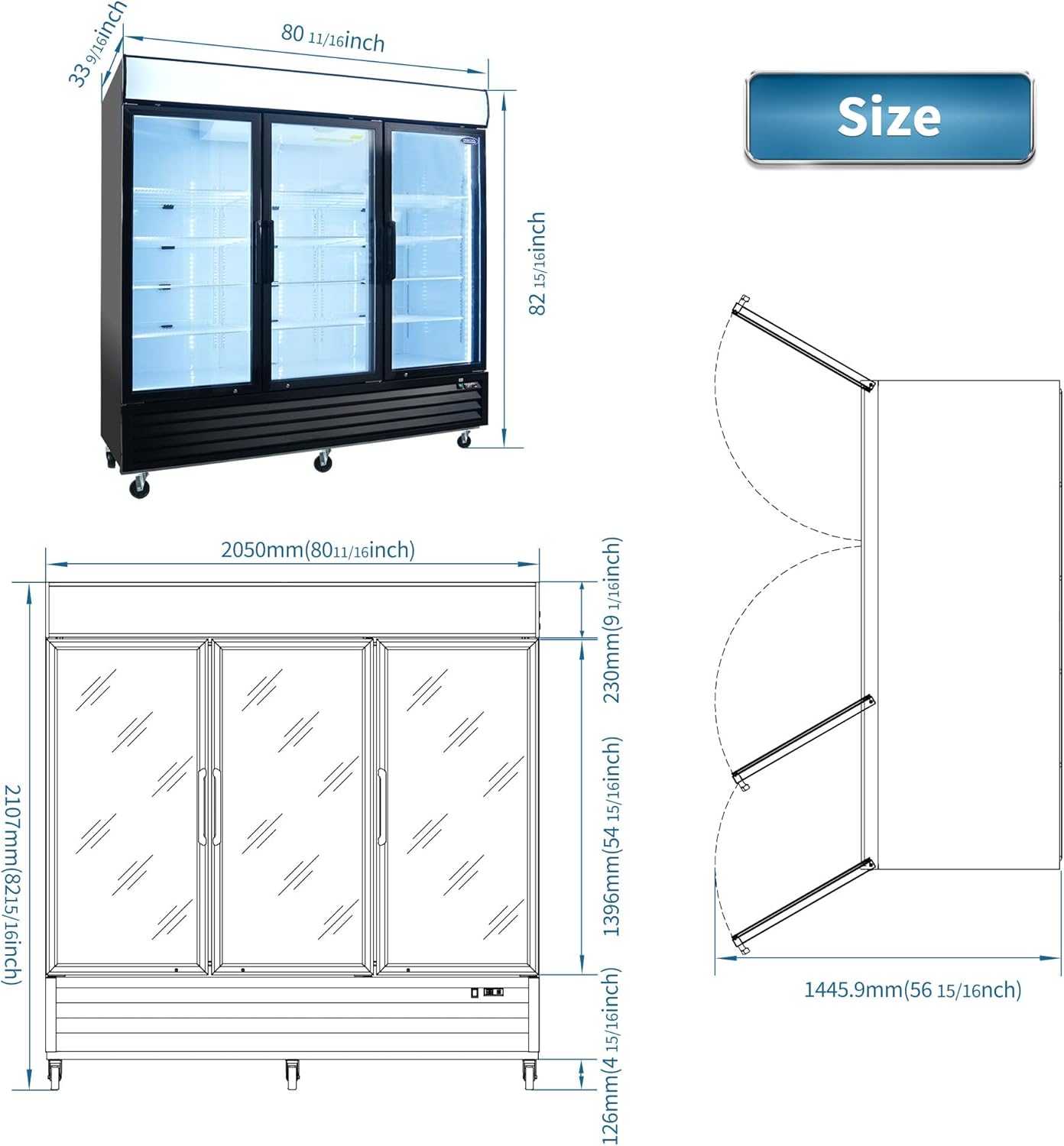 Deep Freezer with powered Refrigeration System and Efficient Condenser Self-closing Door and Lockable Shelves, Beverage Bar Cooler for Beer Wine Drink (70 Cu. ft beverage refrigerator)