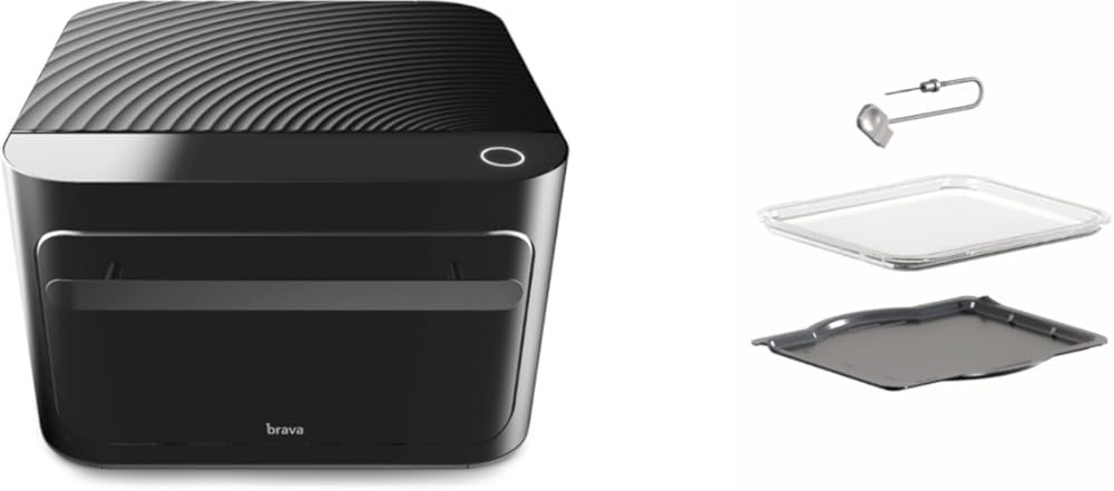 Brava Oven Starter Set: 10-in-1 Touchscreen Countertop Smart Oven, Air Fryer, 6-Slice Toaster, Slow Cooker, Reheater, Dehydrator, Rice Cooker, Healthy & User Friendly, Auto-Shut Off, Black