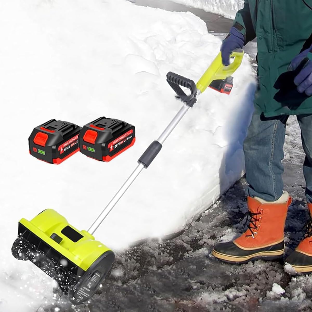 Cordless Handheld Snow Shovel, 1200W Electric Snow Shovel, with 2 Batteries, Adjustable Direction, Cleaning Width 32cm, Maximum Throwing Distance 8m, for Patio, Playground, Farm