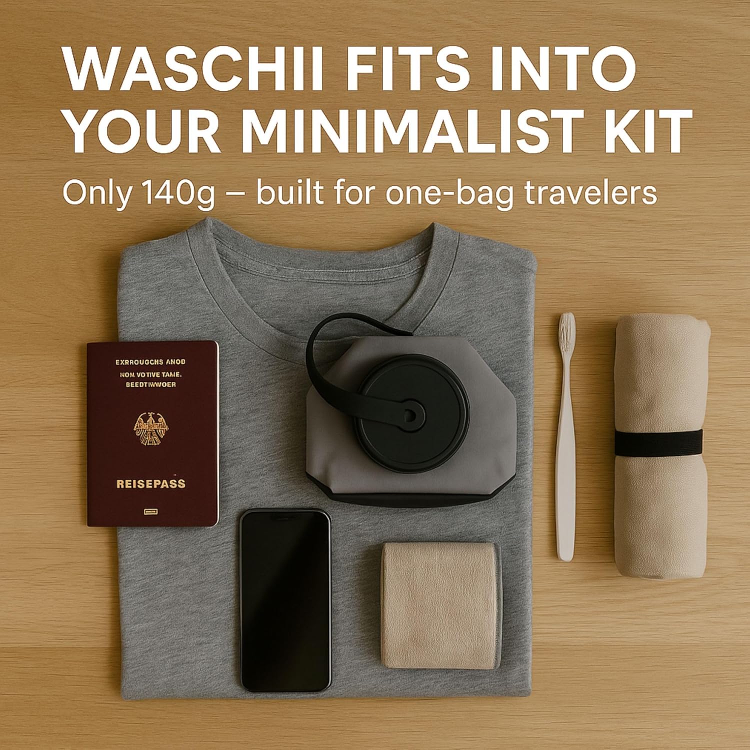 Waschii Pocket-Sized Travel Clothes Washer for Camping, Hostels & Vanlife – Compact, Leakproof, Eco-Friendly – No Power or Sink Needed