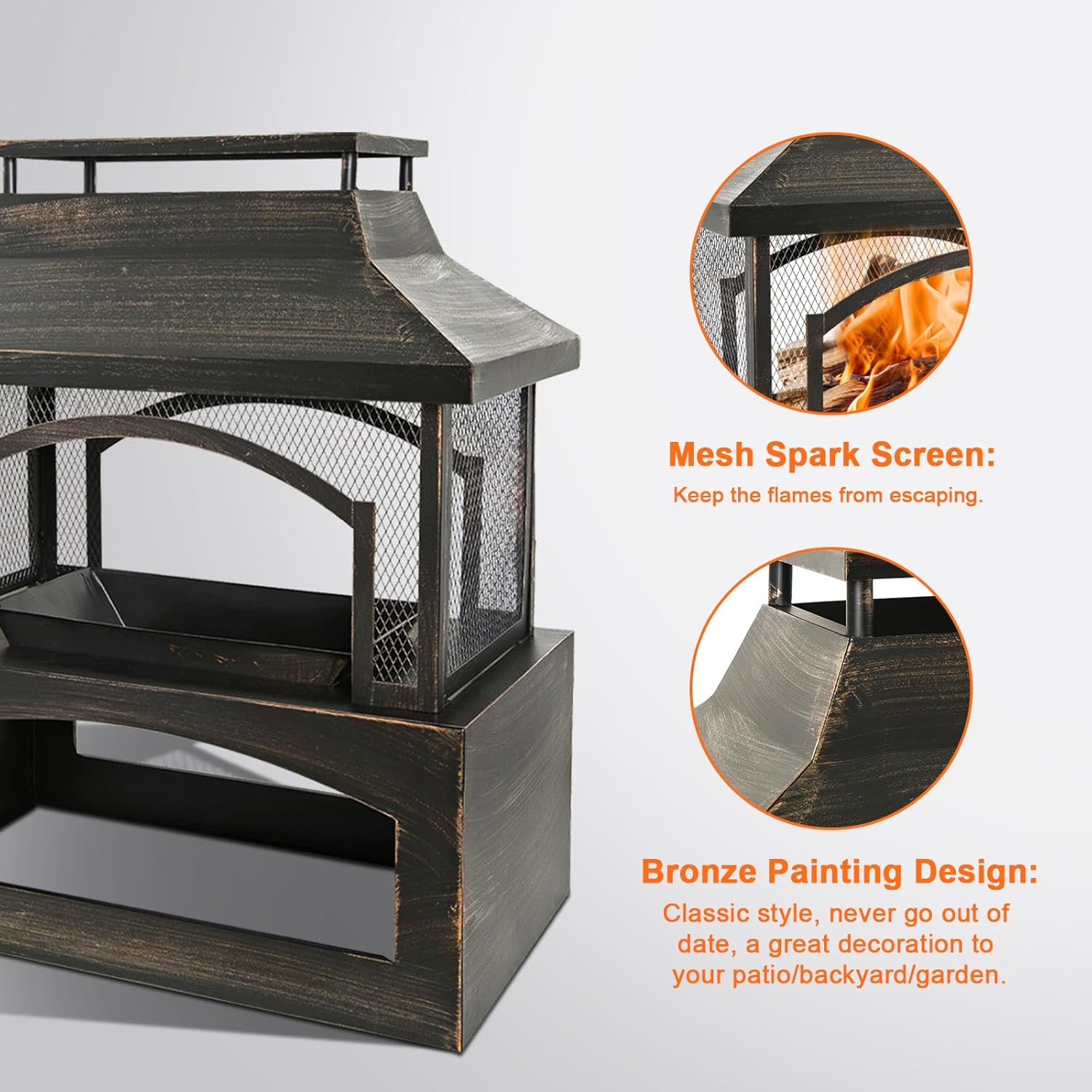 Outdoor Fire Pit Wood Burning Fireplace, Large Log Burner Firepit with Log Grate and Poker, Metal Firepit for Patio Garden Backyard Outside, 37 x 32 x 18 inch