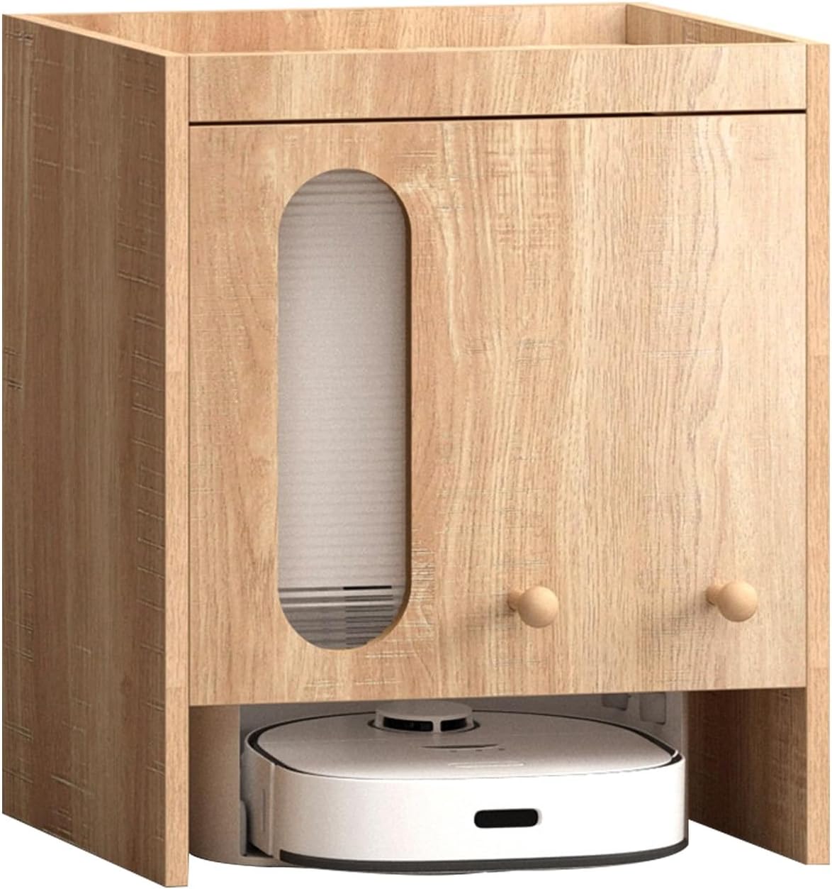 Robot Vacuum Storage Rack Wooden Bedside Table Modern Side Table Storage Cabinet Pull-Out Top Panels Accent Side Tables For Bedroom Living Room Dorm Room Hallway Multi Scenario Use(Natural)