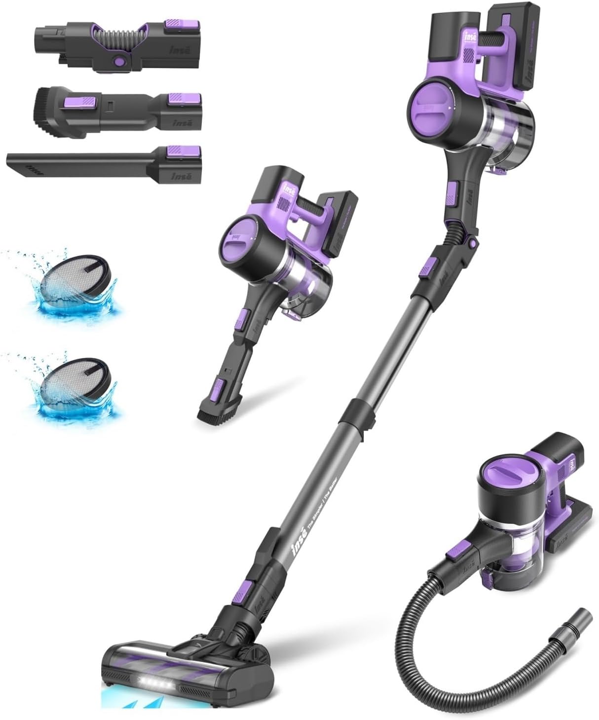 Compatible With INSE S10X Cordless Stick Vacuum Cleaner, 26Kpa Suction 350W Motor, 3-Speed, 50 Mins Runtime, 1.2L Dust Bin For Hardwood Floor Pet Hair