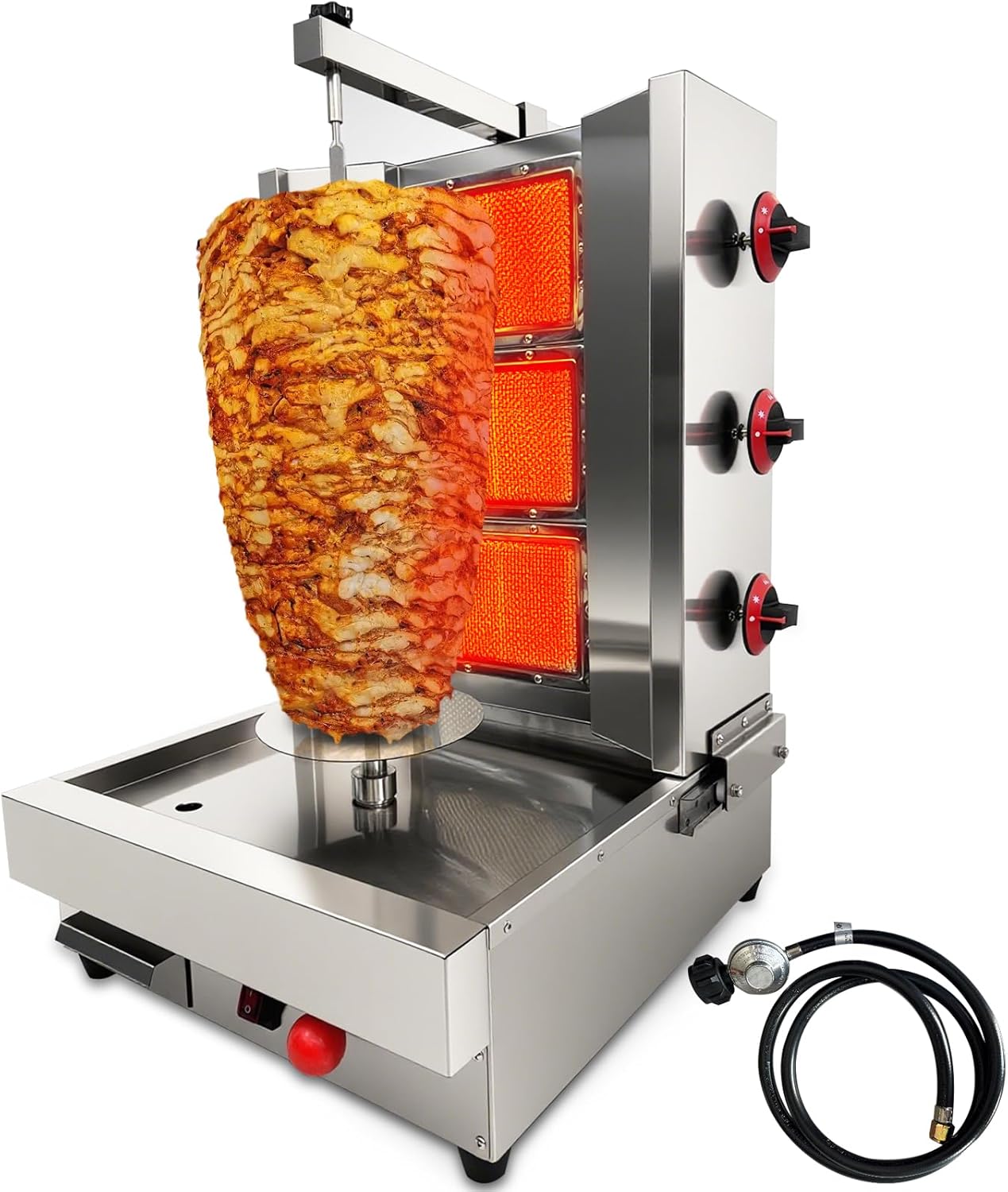 Shawarma Machine 3-Burner Propane Gas Commercial Rotating Vertical Rotisserie Grill Gyro Kebab Doner large restaurants