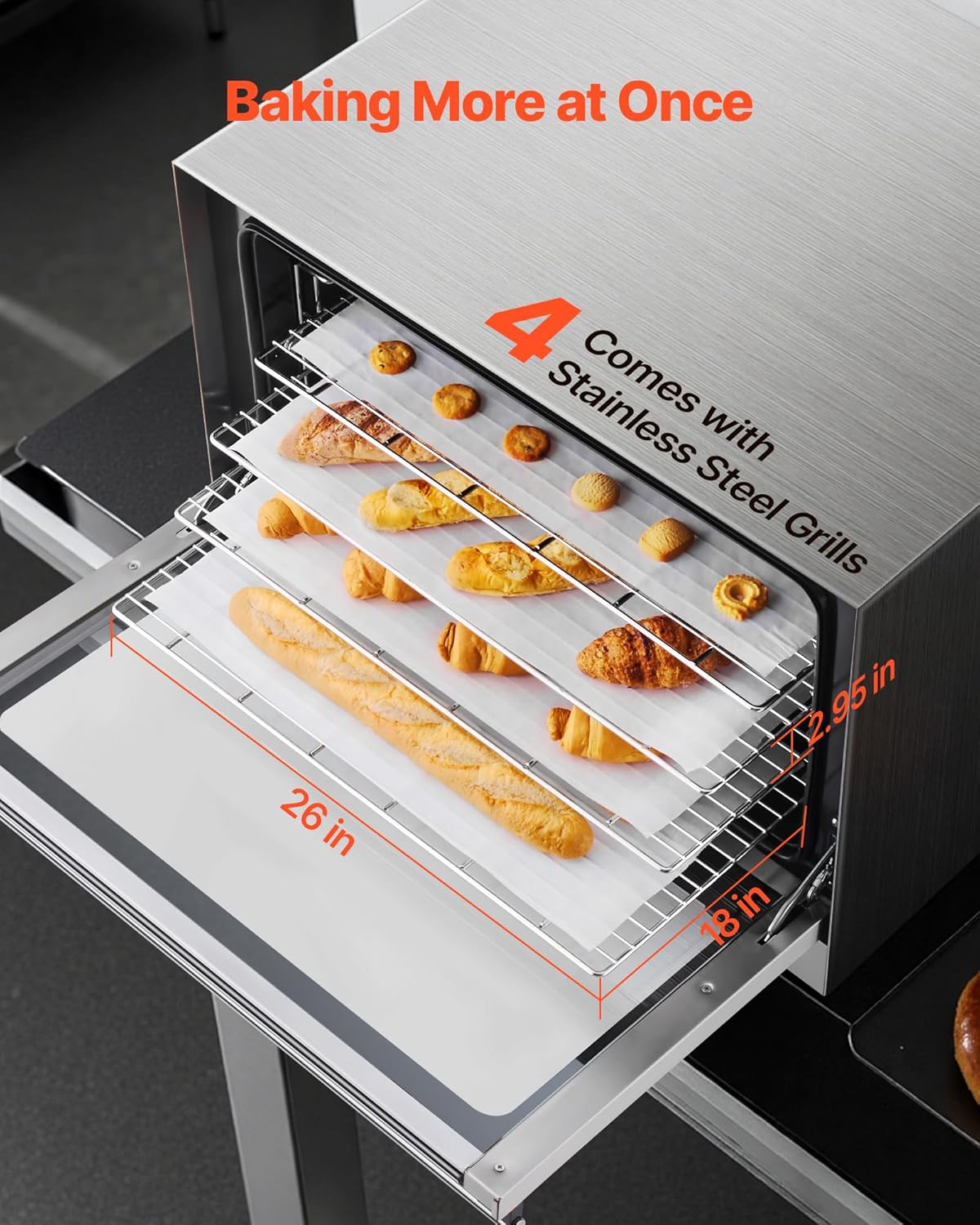 VEVOR Commercial Convection Oven, 4.24 cu.ft Countertop Oven for Full-Size Pans, Electric Convection Ovens with 4 Racks, 360° Hot Air Circulation, for Bakery, Restaurant & Pizza Shop (208-240V 5000W)