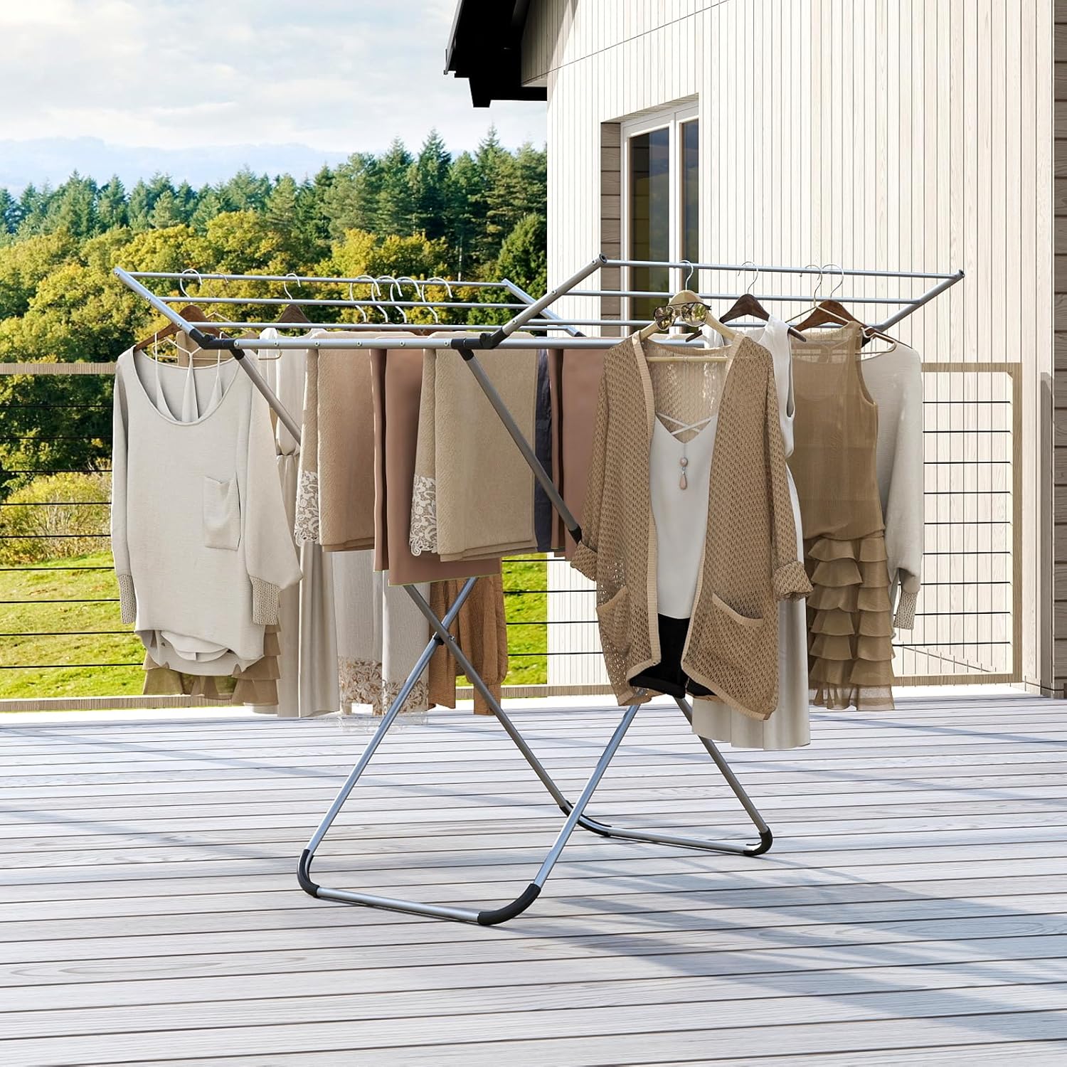 Giantex Folding Clothes Drying Rack, Freestanding Aluminum Laundry Drying Rack with 2 Side Wings, Portable Space-Saving Clothing Airer for Indoor Outdoor Use
