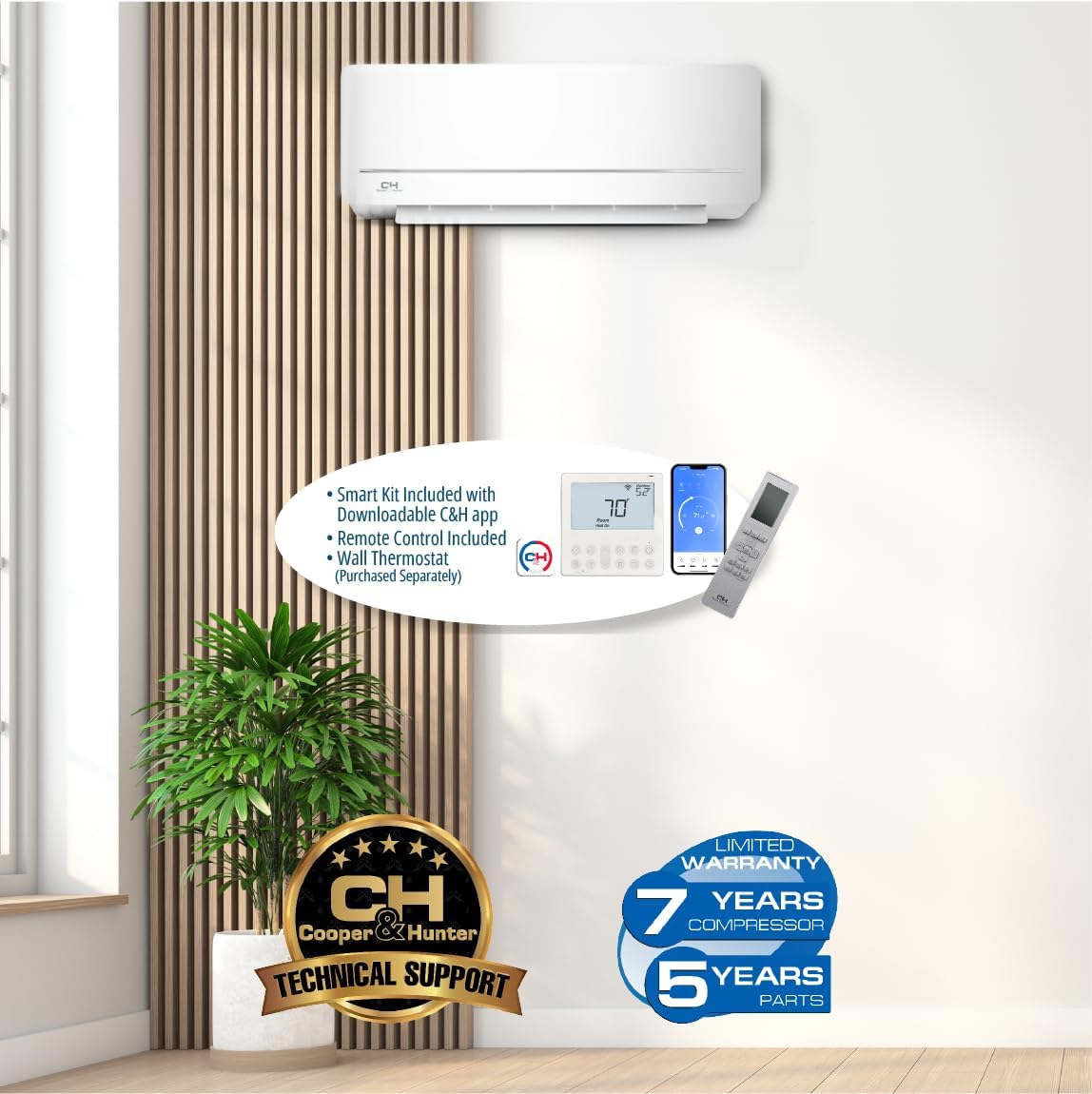 Cooper & Hunter MIA Series 12,000 BTU 115V Mini Split AC/Heating System, Ductless Wall Mount – 21.2 SEER2 Inverter – 16FT Installation Kit & Smart Control Included – Pre-Charged