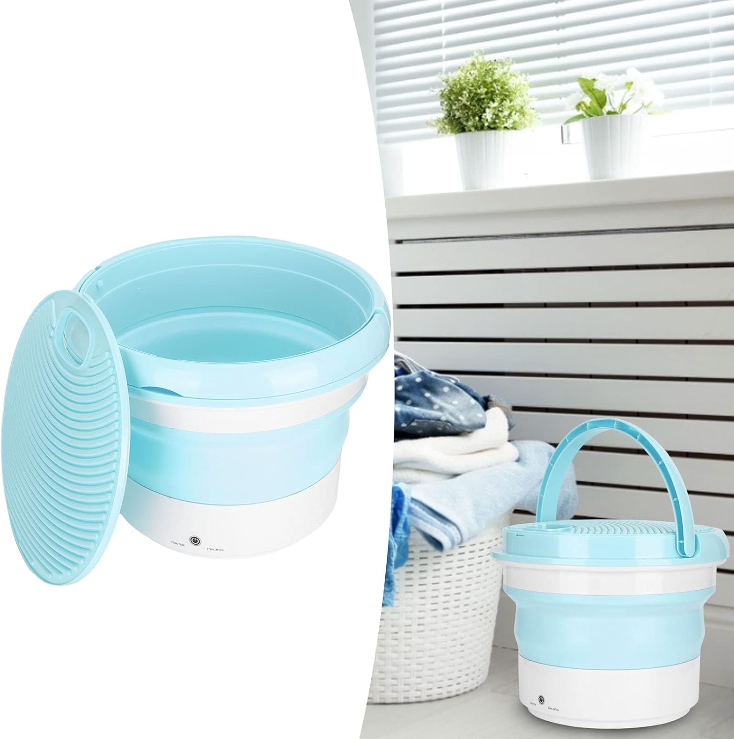 Mini Portable Washer, 7L Large Capacity Quick Cleaning Automatic Shutdown Small Foldable Washing Machine, Energy Saving Mini Folding Washing Laundry for Clothes Underwear Ties T‑Shirts(US)
