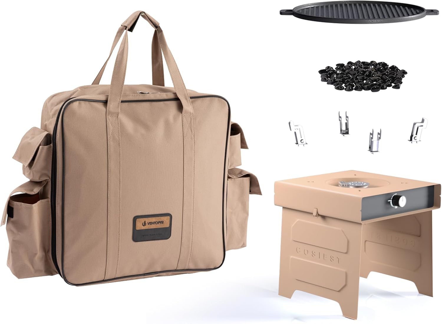 15.7 inch Foldable Outdoor Smoke Less Fire Table with Baking Tray