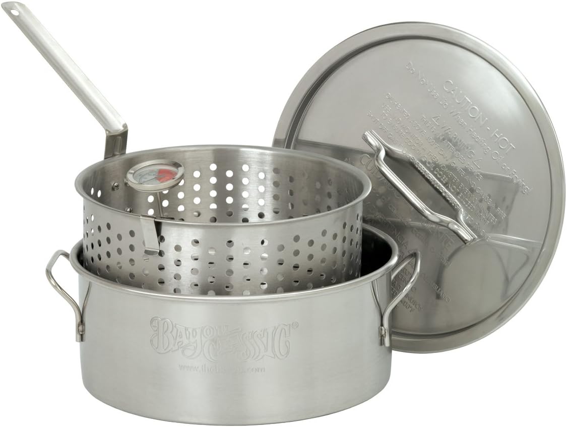 New Barbour International Bayou Classic Stainless Steel 10 Qt Deep Fry Pot Lid Basket Thermometer
