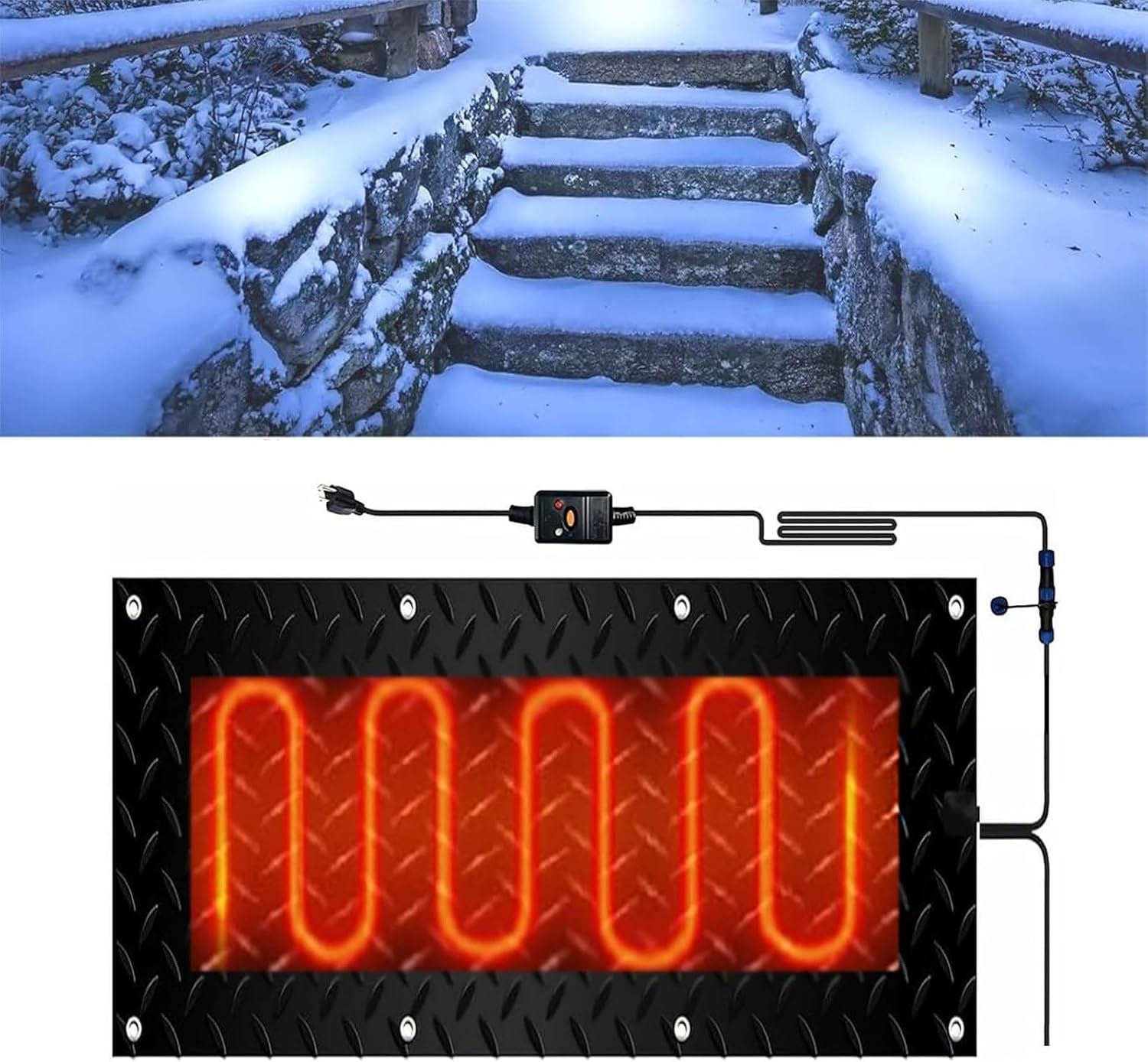 Heated Snow Melting mats, Heated Snow Melting Mats for Stairs, w/Power Cord, Snow and Ice Heated Pad for Winter Stairs, Steps, Doorways, Walkways, Driveway,1 Pcs-40x160cm/15.7x63in