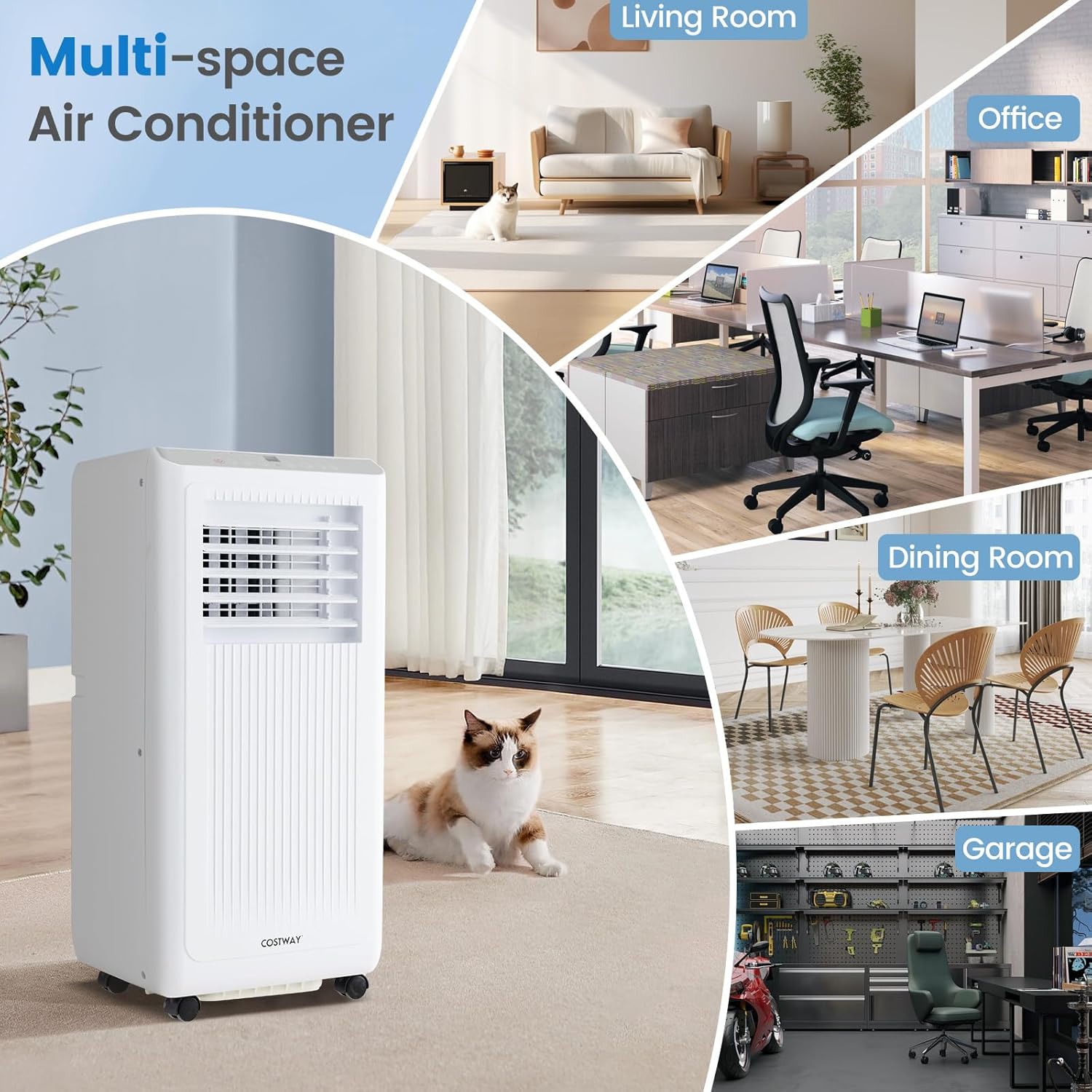 COSTWAY Portable Air Conditioner, 8000 BTU Air Conditioner with Remote Control, Digital Display, Installation Kit, Sleep Mode, 24H Timer, AC Unit for Bedrooms Up to 250 Sq.Ft, White (8000 BTU)