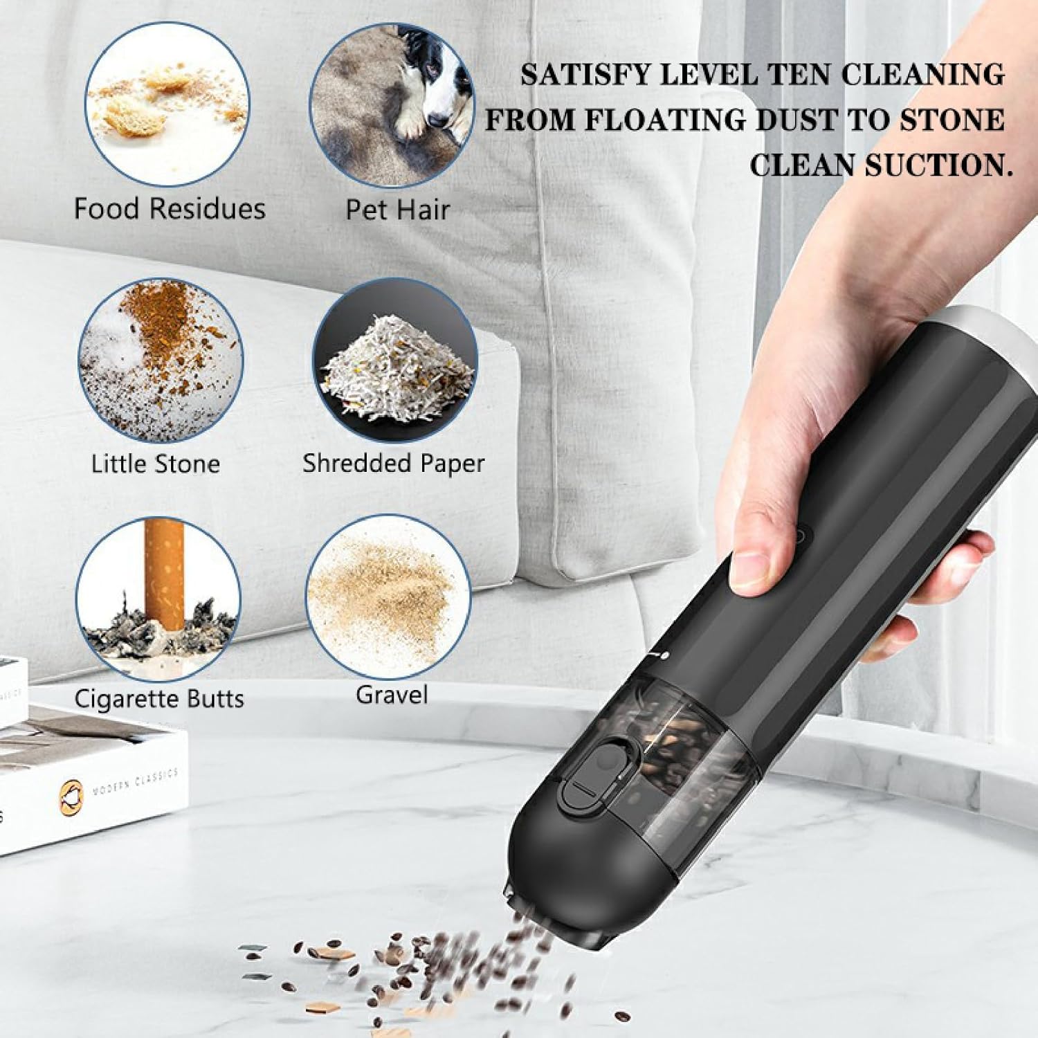 APLUSH Handheld Vacuum Cordless, 10000Pa Portable Vacuum Cleaner and Air Duster, Mini Dust Busters Cordless Rechargeable Home Vacuum for Car, Home, Office, Sofa,Black,P17 Metal