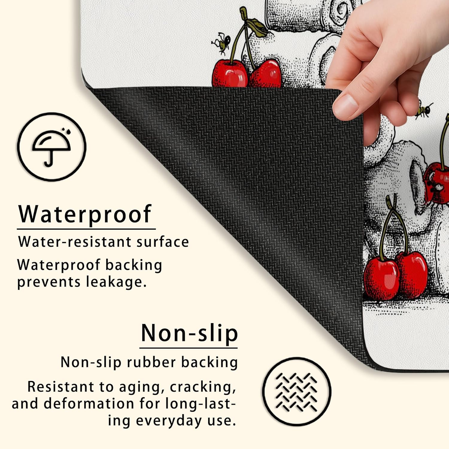 Cherries Print Washer Dryer Top Protector Mat, Vintage Floral Cherries Blossom Laundry Machine Covers, Spring Waterproof Rubber Anti-slip Washer And Dryer Mats for Laundry Room 20x24 Inch