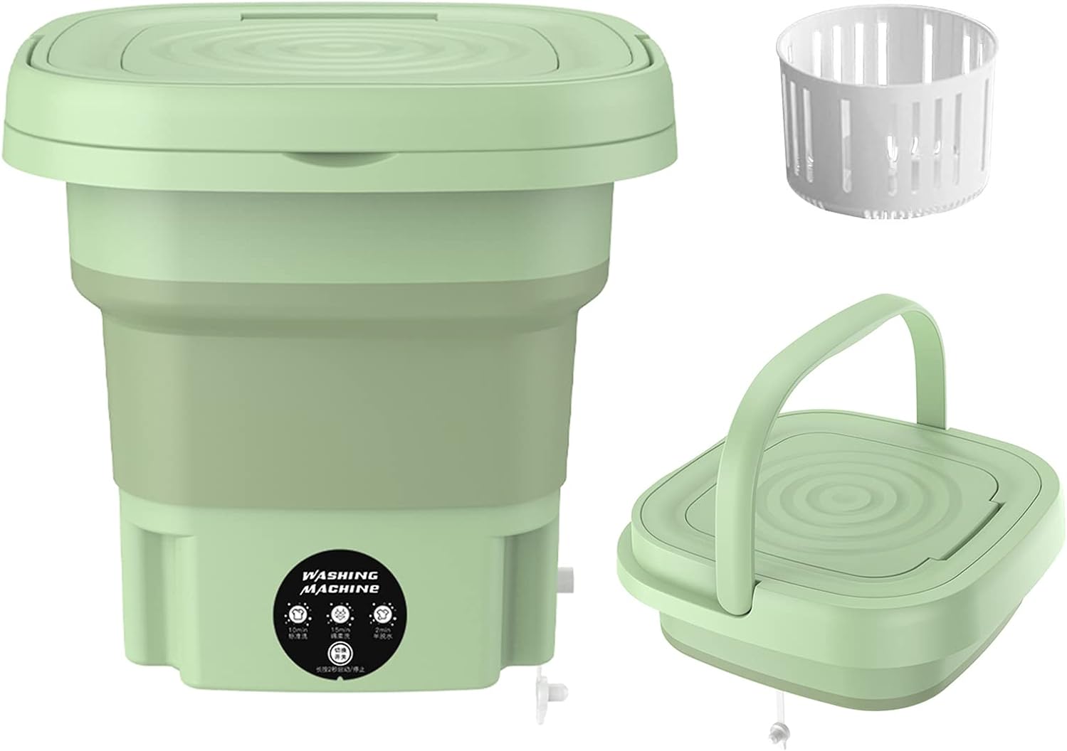 Portable Washing Machine, Mini Foldable Washer and Spin Dryer Small Foldable Bucket Washer, Suitable for Apartment Dorm,Travelling，Best Gift Choice (Green-8 L) (01)