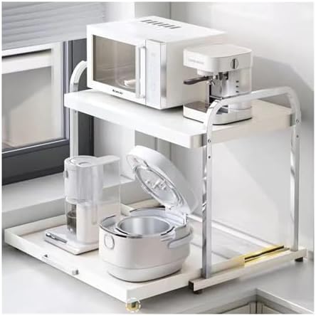 Pull-Out Microwave Oven Kitchen Shelf Free Standing Spice Storage Rack Electrical Appliances Shelves 2 Layers(Almond White 32cm)