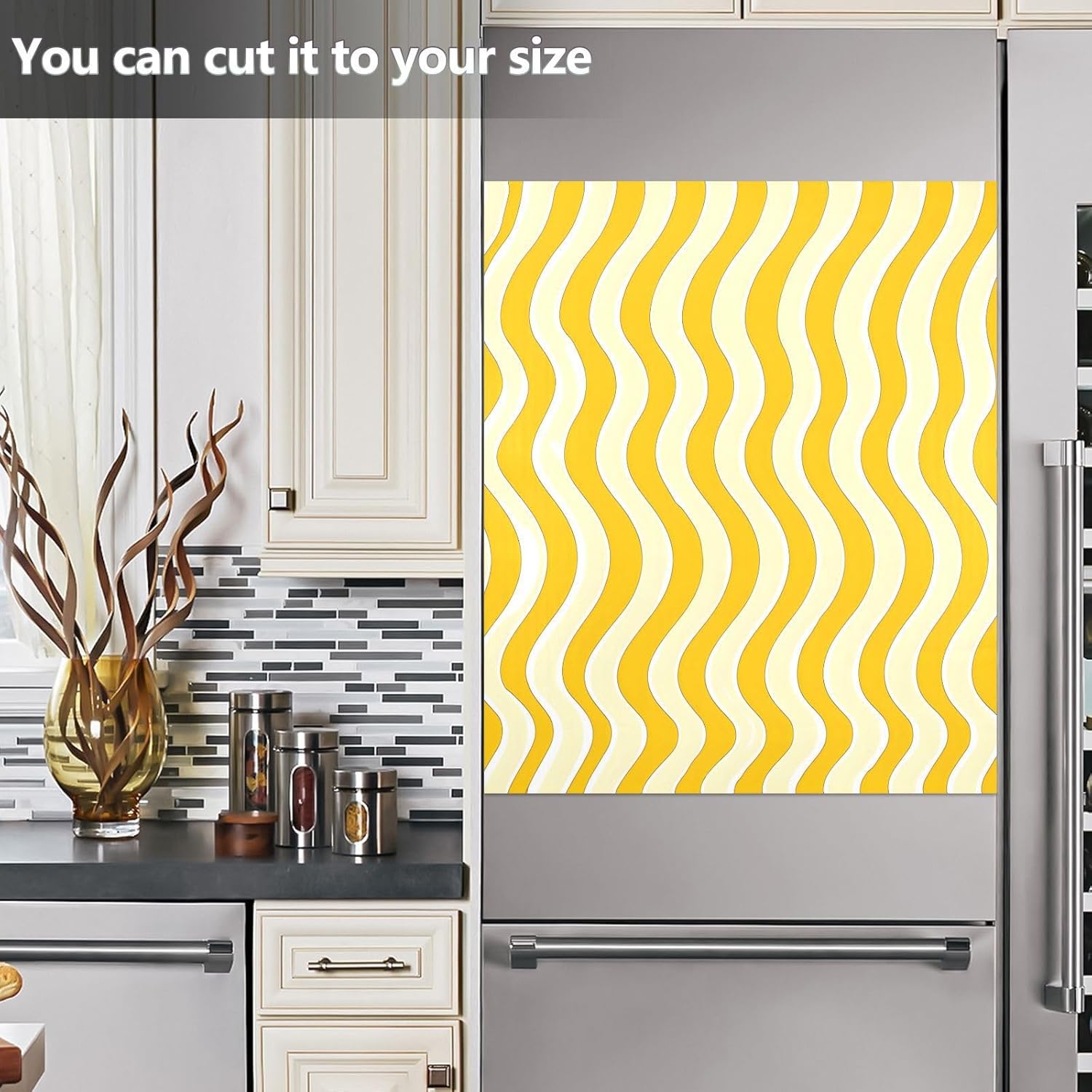 Dishwasher Magnet Cover Large Magnetic Stickers Yellow Cream Wavy Lines Front Dishwasher Cover Reusable Decal for Home Kitchen Anti-Scratch Refrigerator Decorative Lid Washing Machine Laundry 23