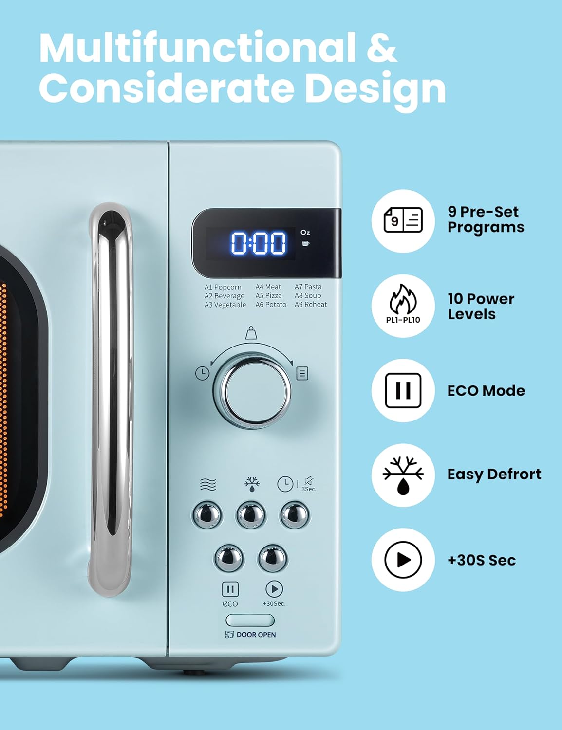 COMFEE' Retro Small Microwave Oven With Compact Size, 9 Preset Menus, Position-Memory Turntable, Mute Function, Countertop Microwave For Small Spaces, 0.7 Cu Ft/700W, Green, AM720C2RA-G