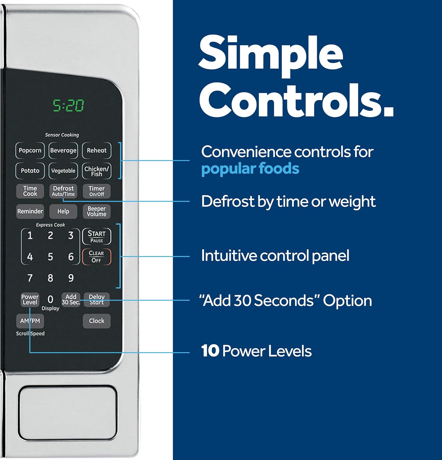 GE Countertop Microwave Oven, 1,200-watt Capacity, 2.0 Cubic Ft., 8 Auto Setting Cooking Settings, Child-Lock Technology, Kitchen Essentials for the Countertop, Dorm Room or Apartment, Black