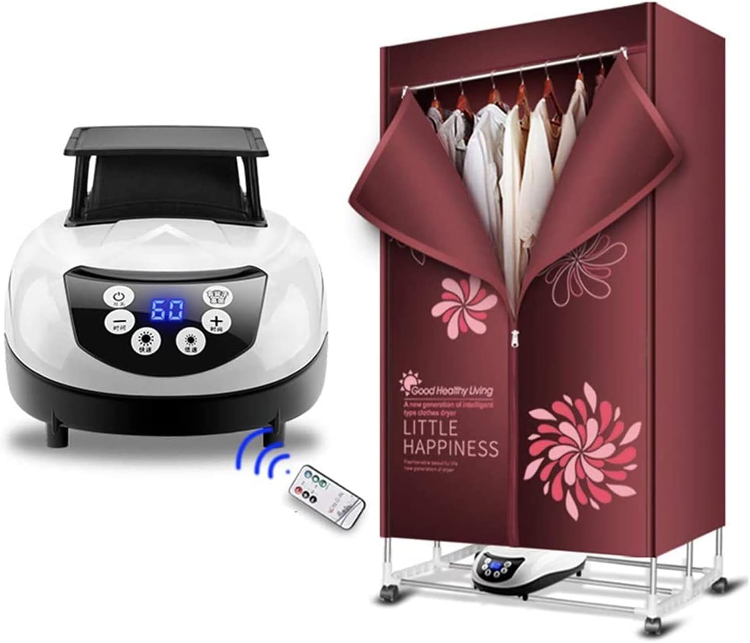 Electric Clothes Dryer,Portable 2-Tier Electric Clothes Drying Rack with Remote Control,Foldable 1500W Energy Saving 59 Inch Digital Automatic Timer for House,Red