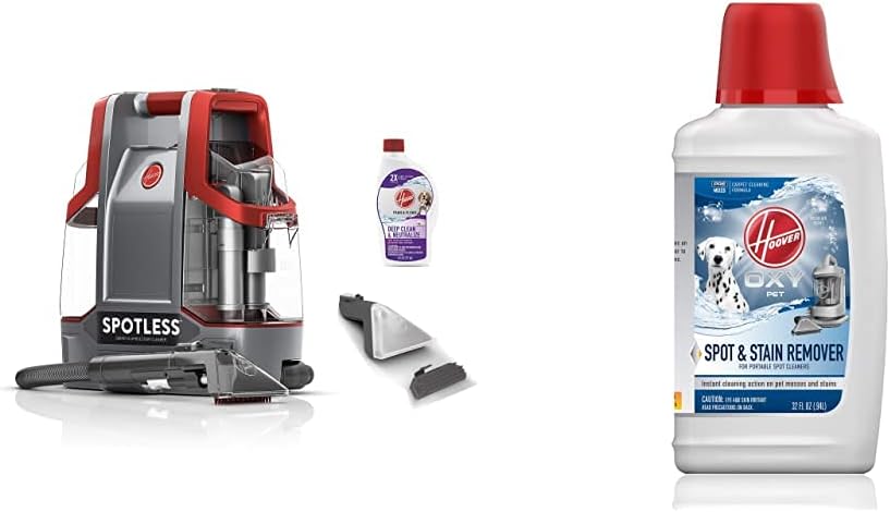 Hoover Spotless Portable Carpet & Upholstery Spot Cleaner, FH11300PC, Red and Hoover Oxy Premixed Spot Cleaner Solution, Stain Remover and Odor Neutralizer for Pets, 32oz Formula, AH30941