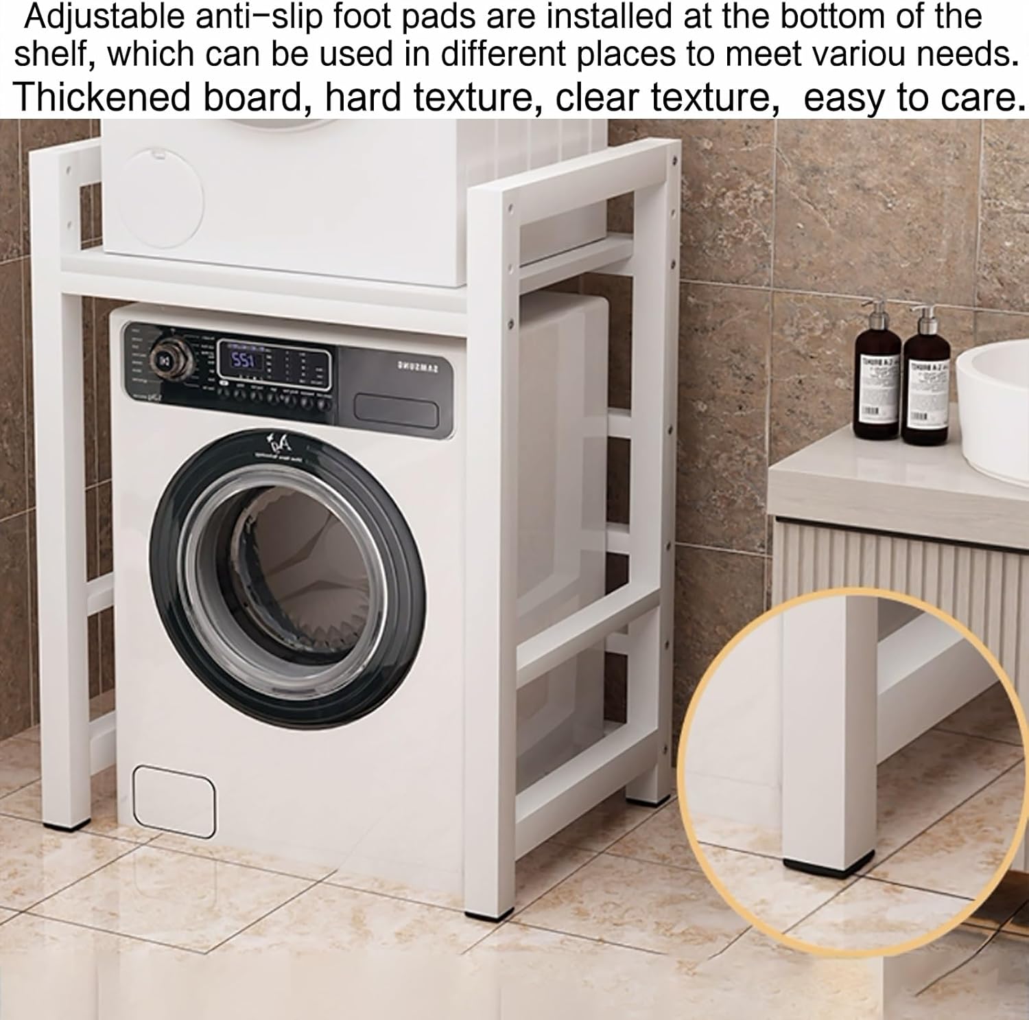 Dryer Stand Height Adjustable Portable Stacking Kit for Washing Machine Tumble Dryer Storage Rack Over Washing Machine Storage Unit Washing Machine Shelf Thickened Wave Wheel Washing Machine Top(Black