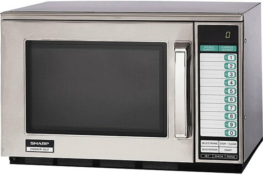 Sharp R25JTF Commercial Microwave Oven, 2100W, Heavy-Duty, 0.70 Cu. Ft. Stainless Steel, 20 Program Inputs, 3-Stage Cooking, Selectapower™, Express Defrost™, Digital Display