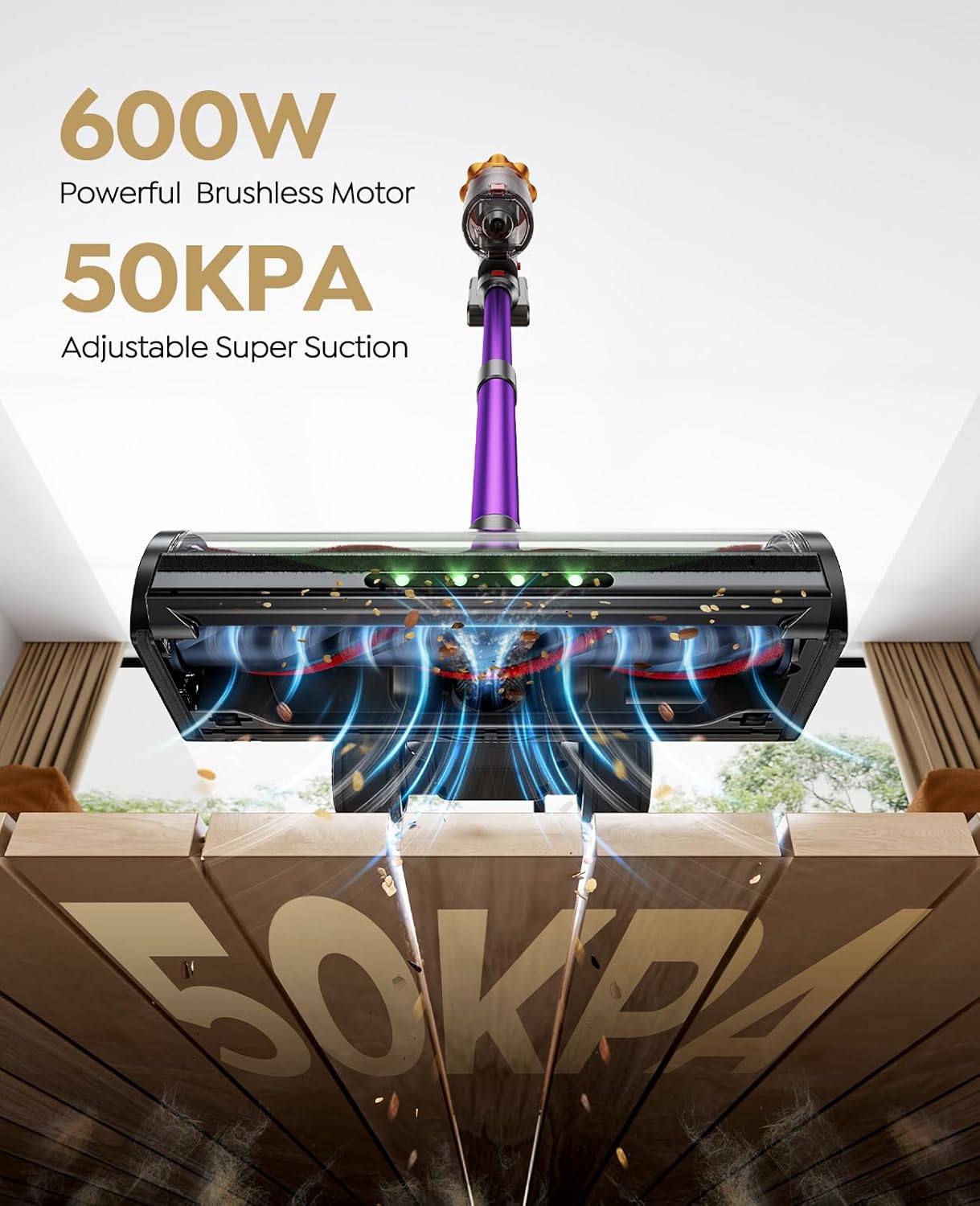 Cordless Vacuum Cleaner, 600W/50KPA/65Mins Vacuum Cleaners for Home, Self-Standing Stick Vacuum with Wall Mount Charging and Auto Mode, Handheld Vacuum for Pet Hair/Carpet/Floor