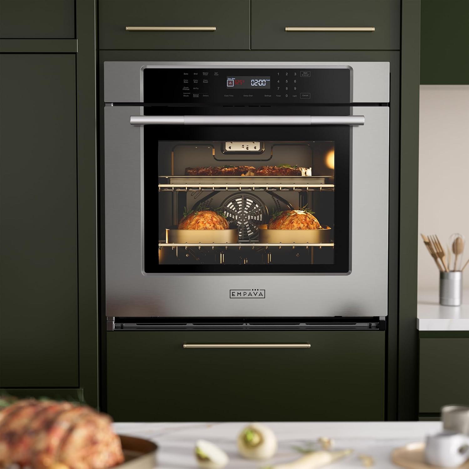 Empava 30 inch Electric Single Wall Oven with 10 Cooking Funcitons, Built-in Convection System with Screen Touch Control, Air Fry, Self-cleaning