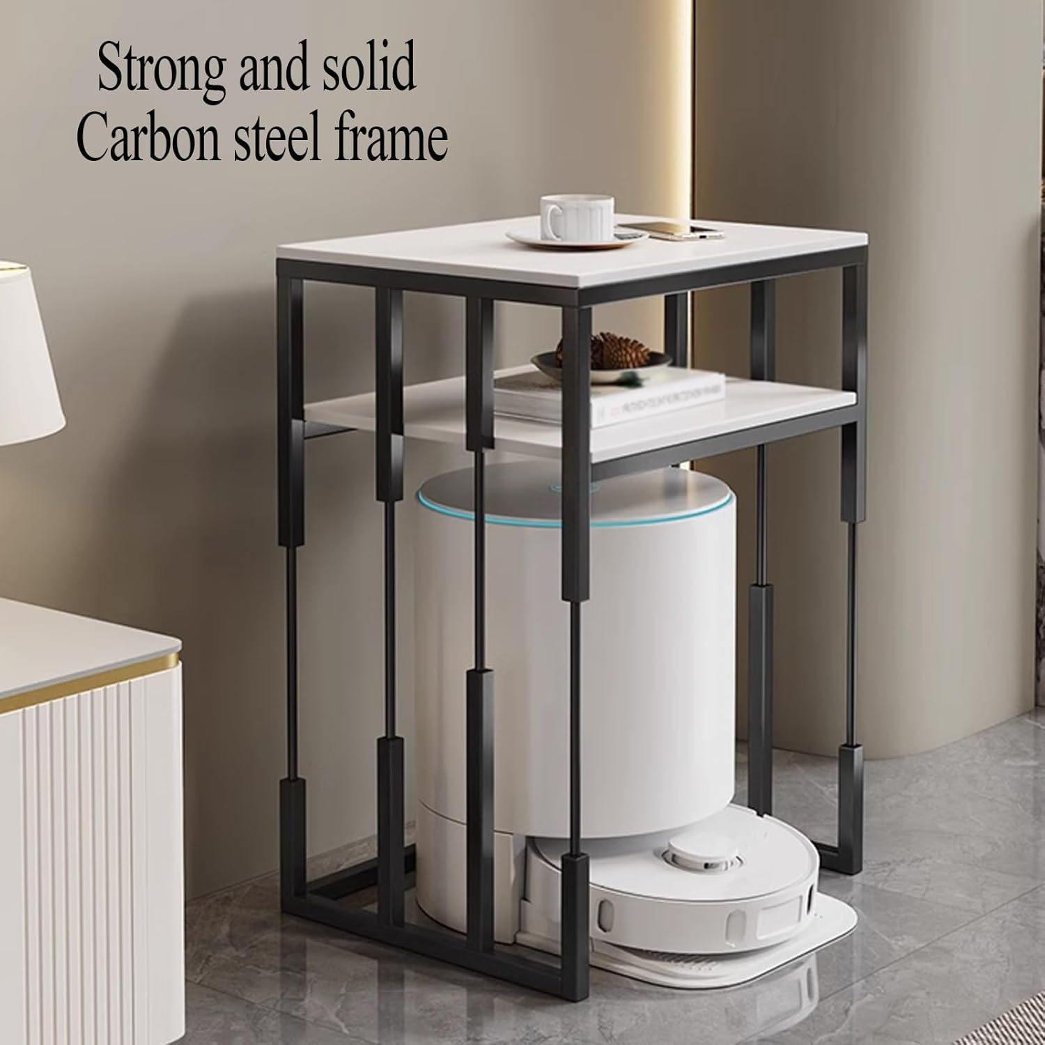 Small Storage Cabinet for Kitchen for Self Emptying Robot Vacuum Cleaner, Small Side Table for Small Spaces Bedroom Multi-Functional Fish Tank Stand White(Yellow,60cm)